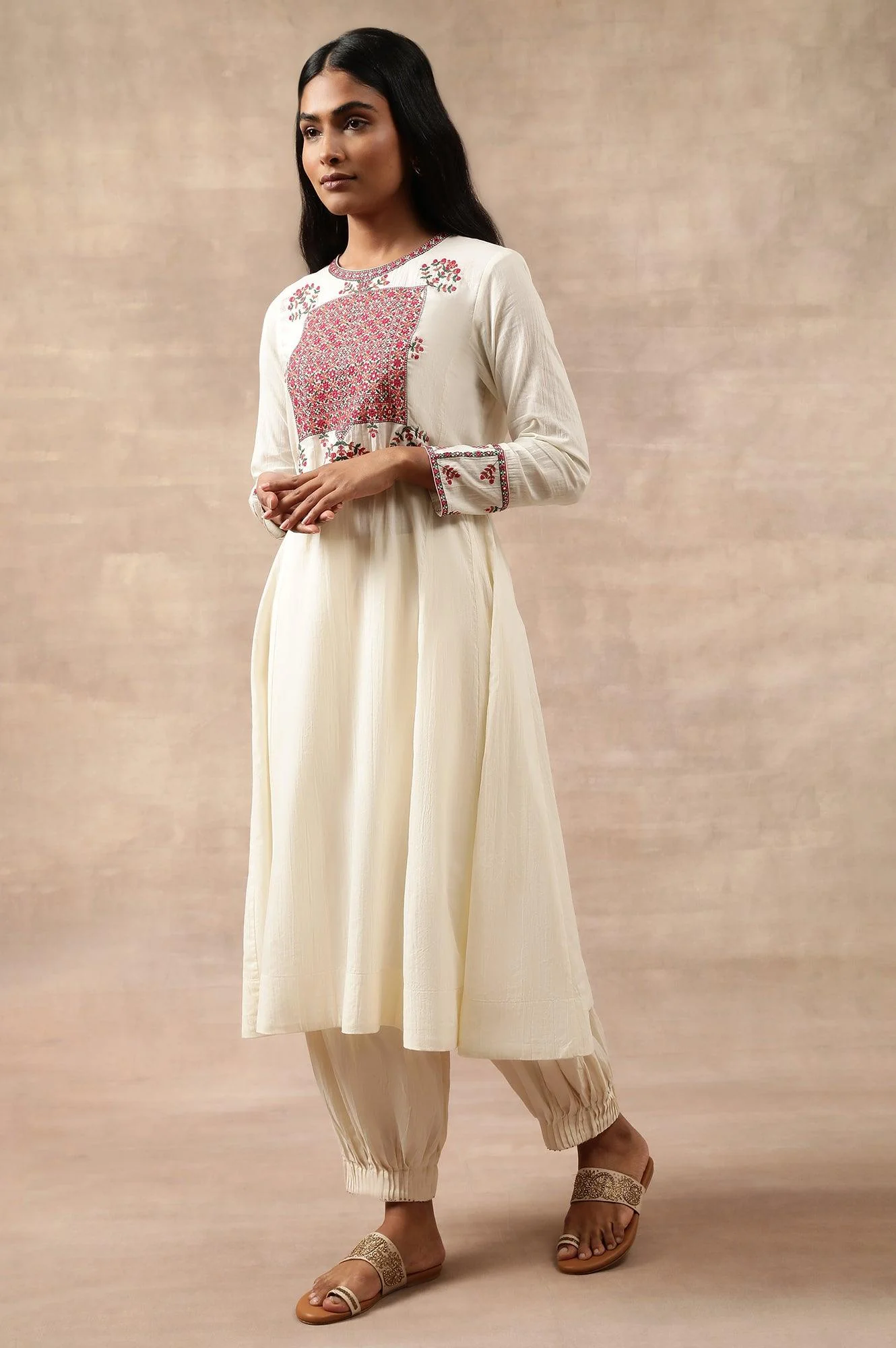 Aari Embroidered Flared kurta In Cotton Voile - Image 2