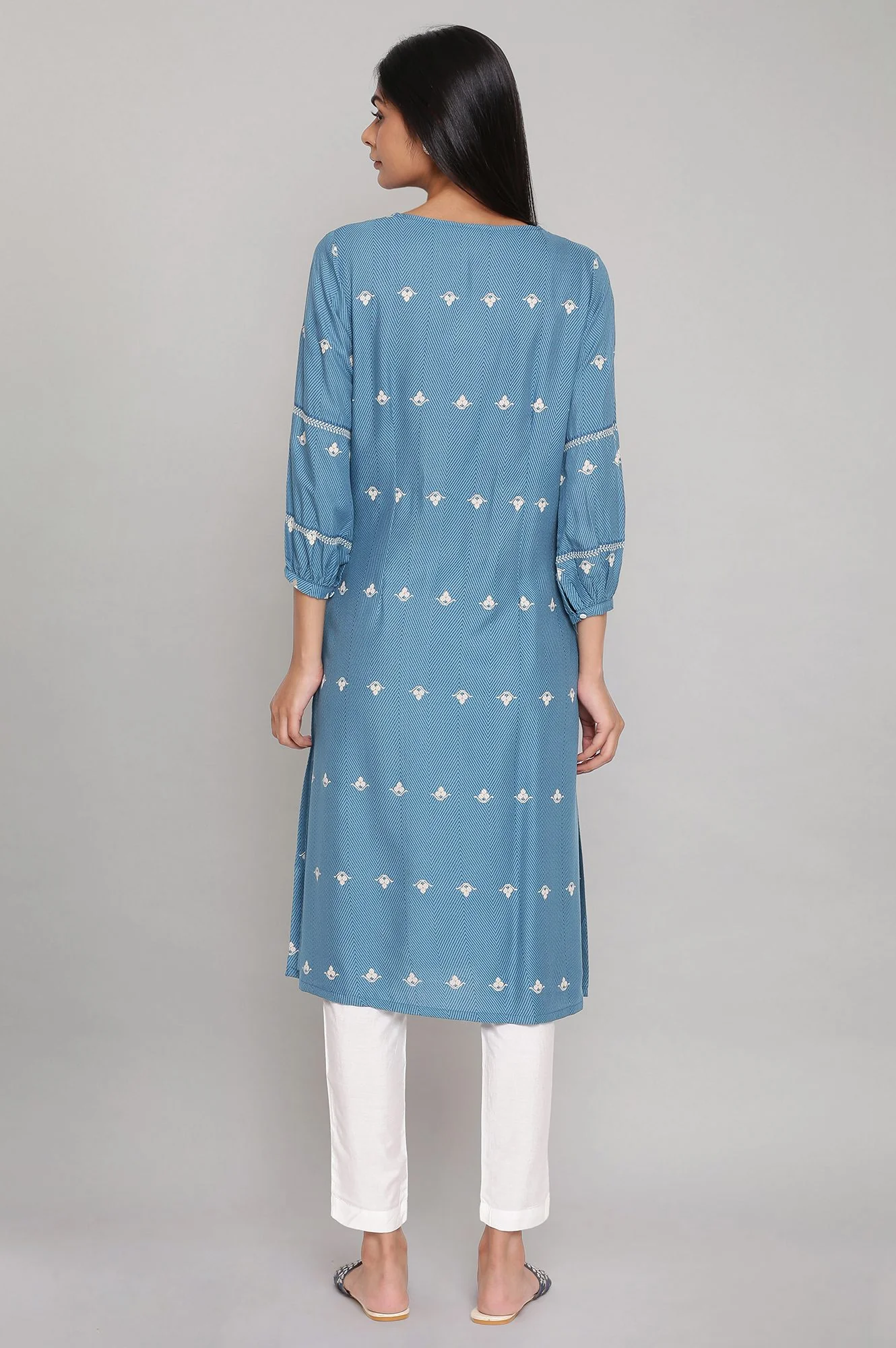 Adriatic Blue kurta with Gather Details - Image 2