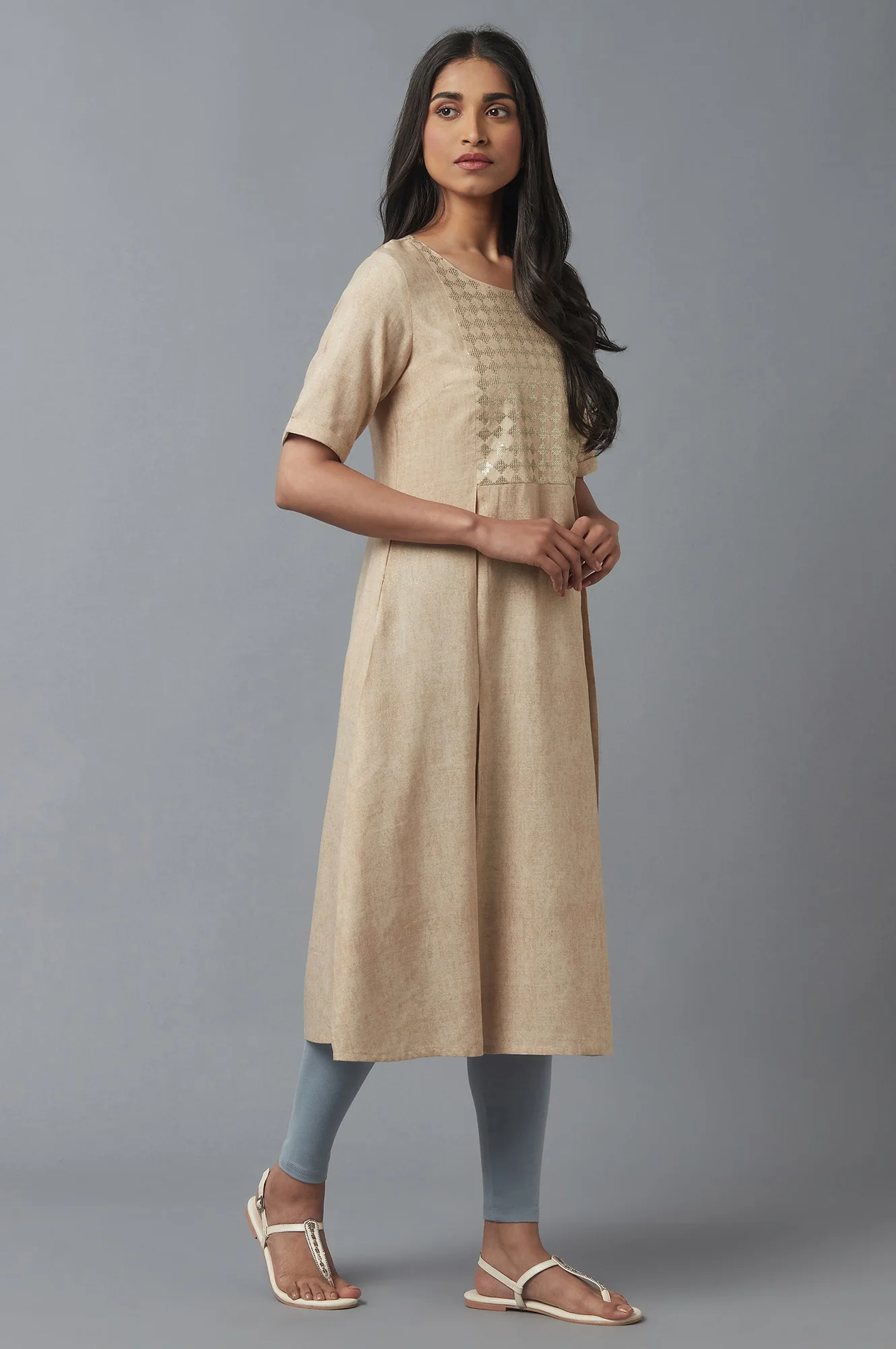 Almond Beige Sequin Work kurta - Image 4