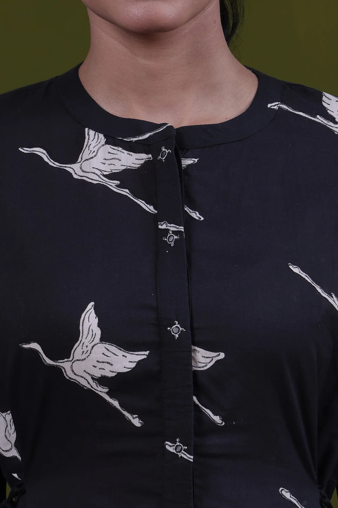 Animal Printed Mirror work A-line Pure Cotton Kurta with Straight Pants Set - Image 4