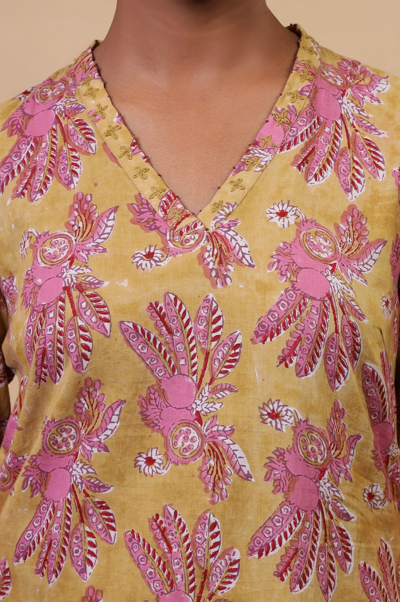 Apple Yellow Hand Block Printed Cotton Kurta and Pants Co-ord Set - Image 4
