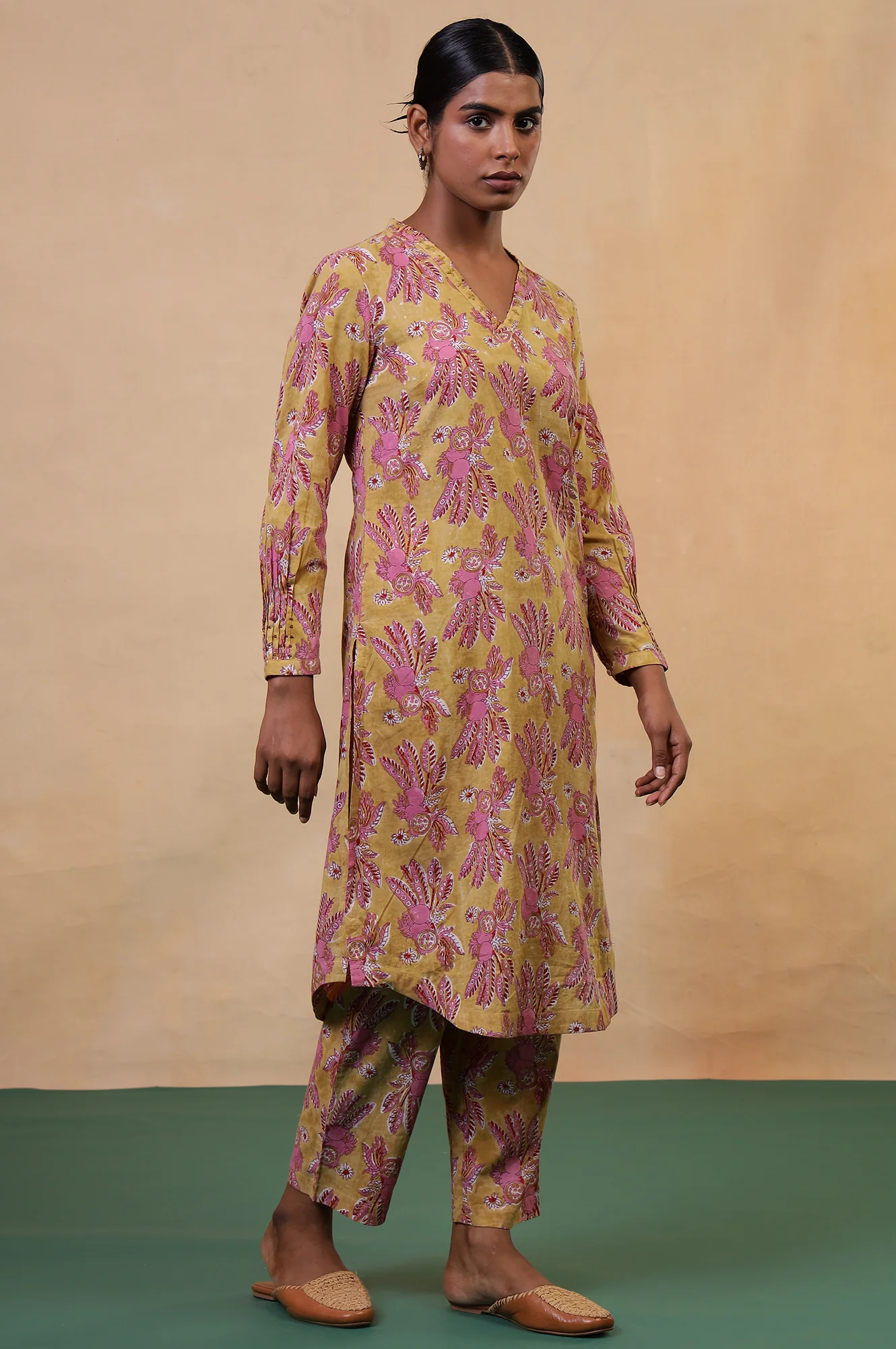 Apple Yellow Hand Block Printed Cotton Kurta and Pants Co-ord Set - Image 5