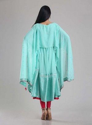 Aqua Blue Flared Printed kurta - Image 8