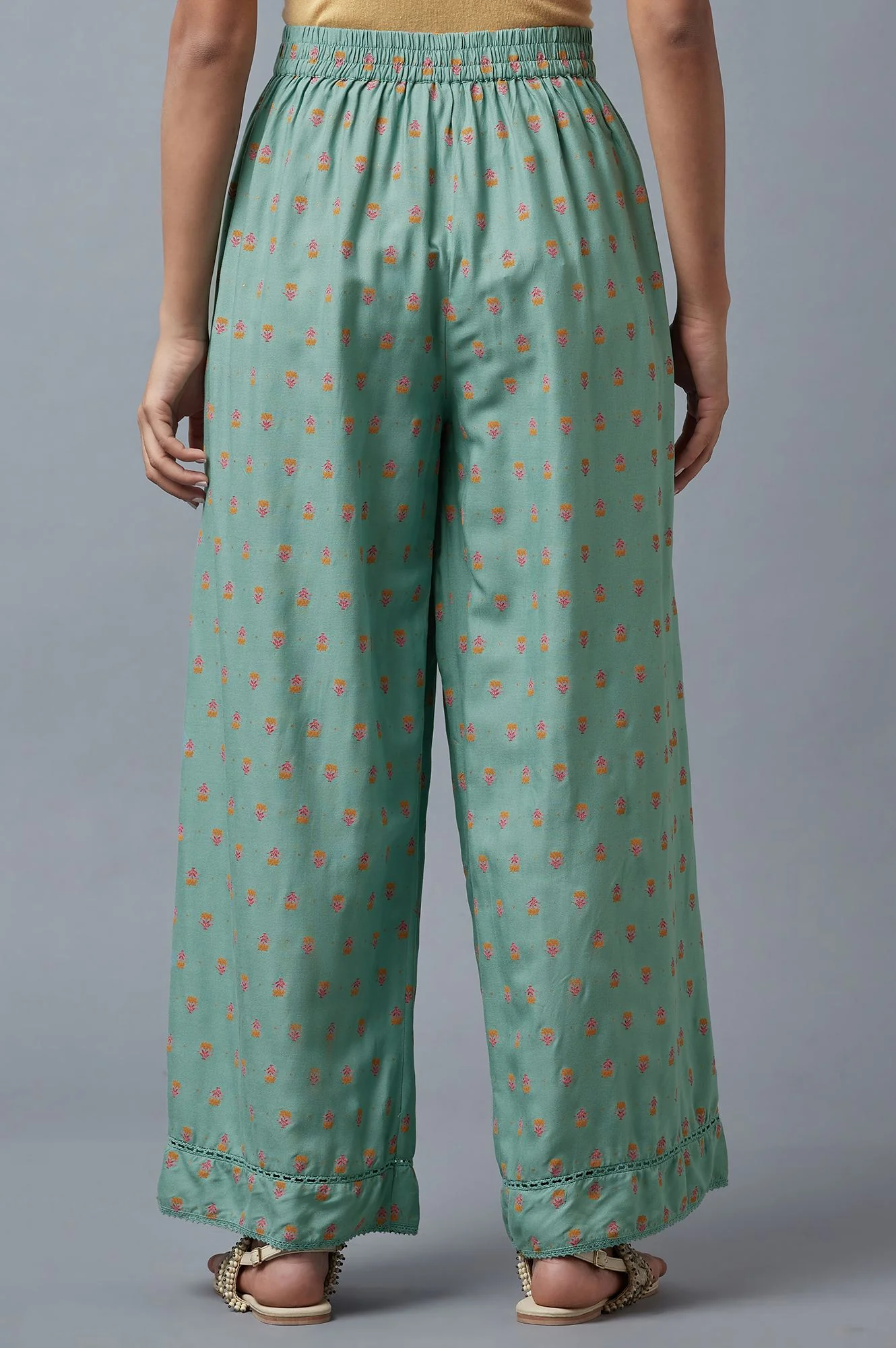 Aqua Blue Floral Printed Parallel Pants - Image 2
