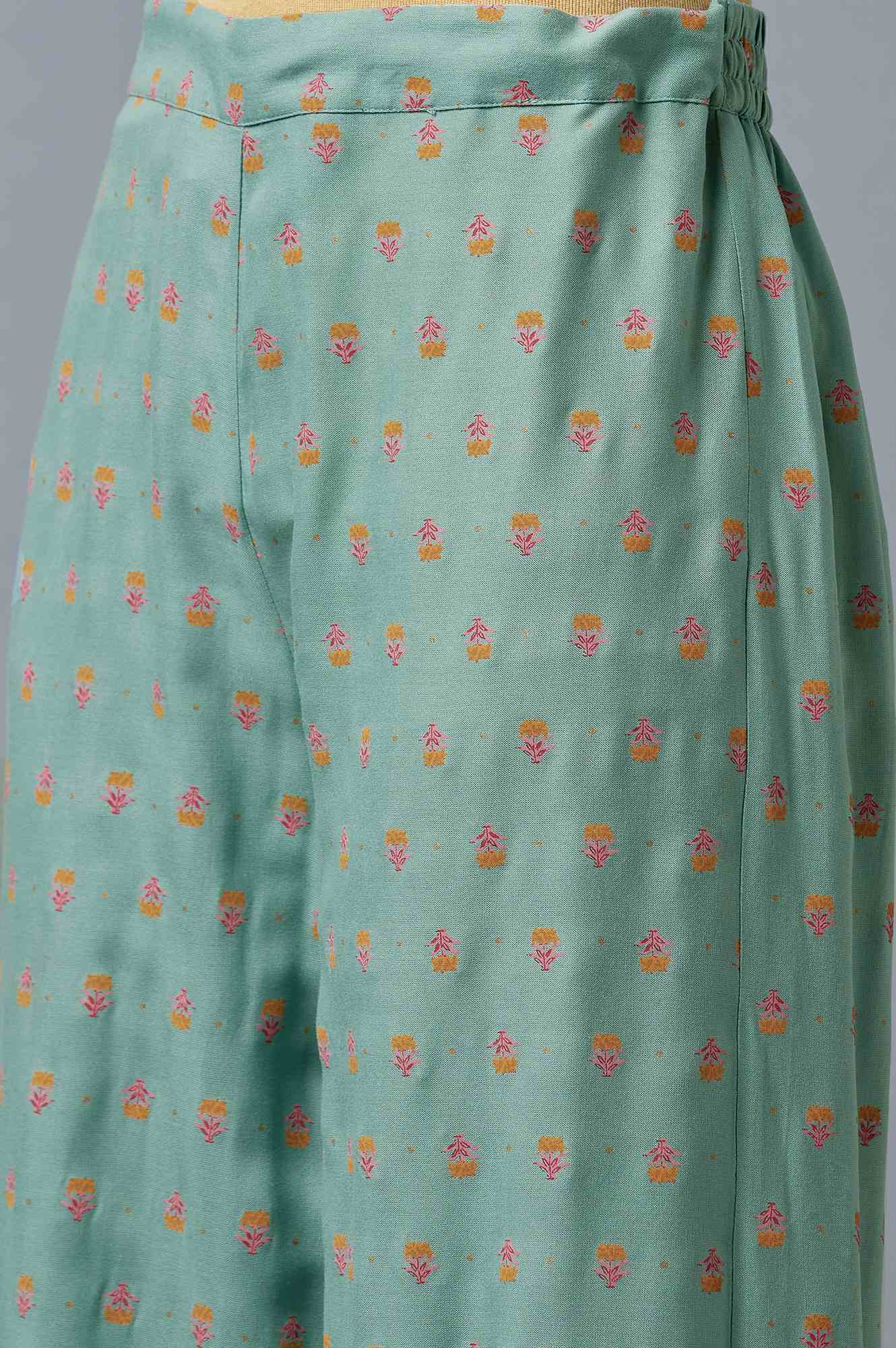 Aqua Blue Floral Printed Parallel Pants - Image 6