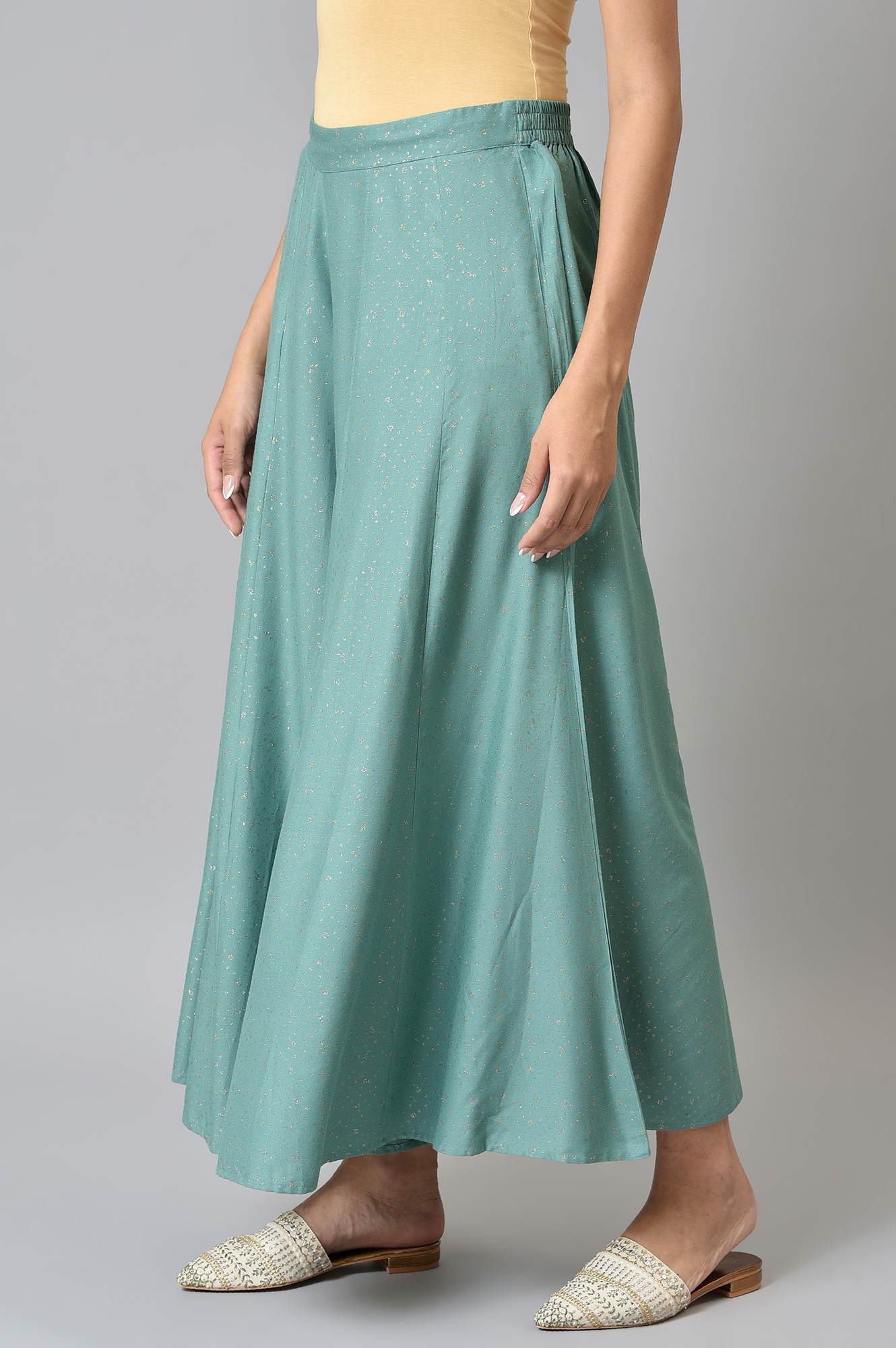 Aqua Blue Printed Straight Culottes - Image 3