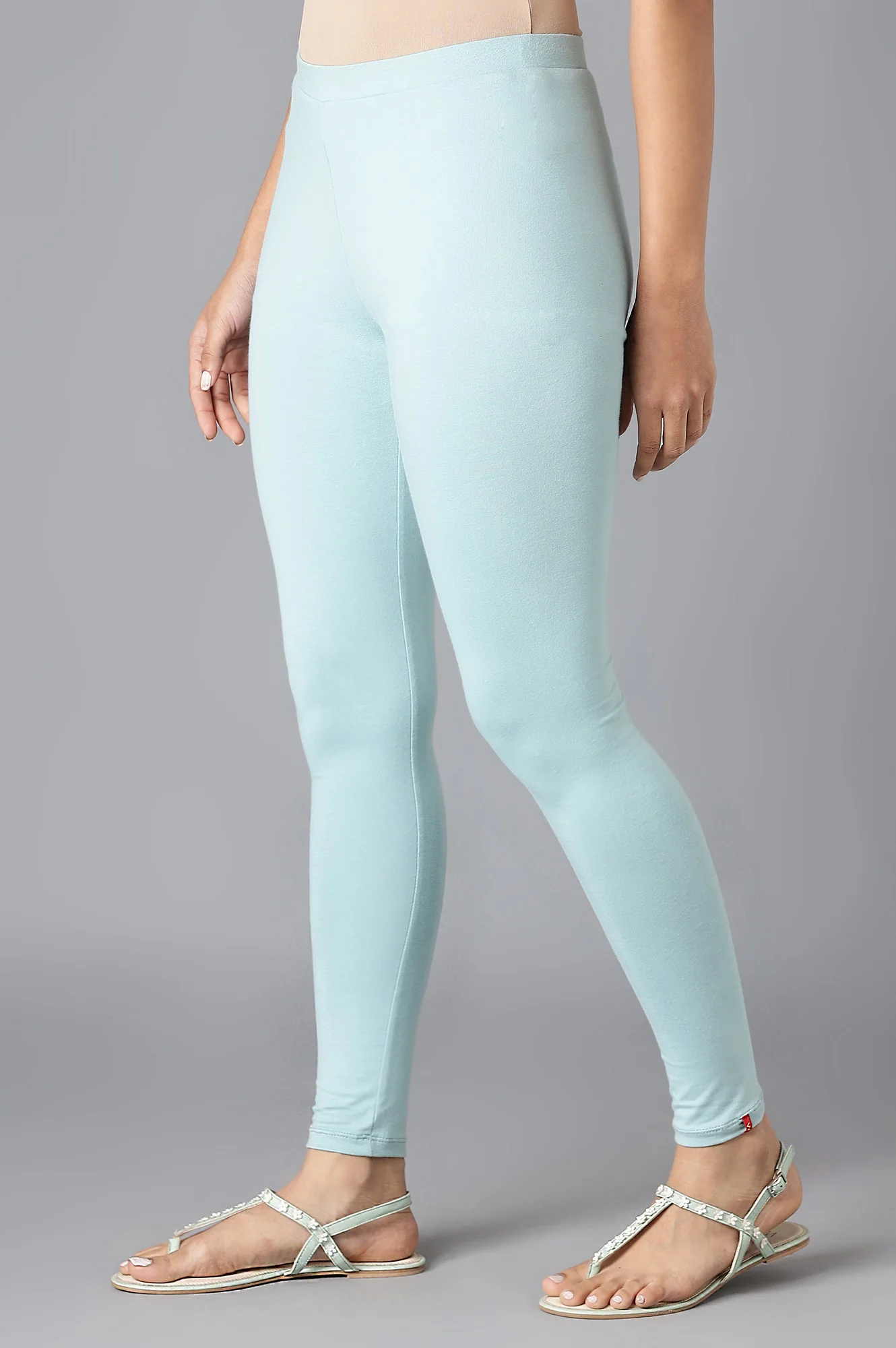 Aqua Blue Solid Cotton Tights - Image 3