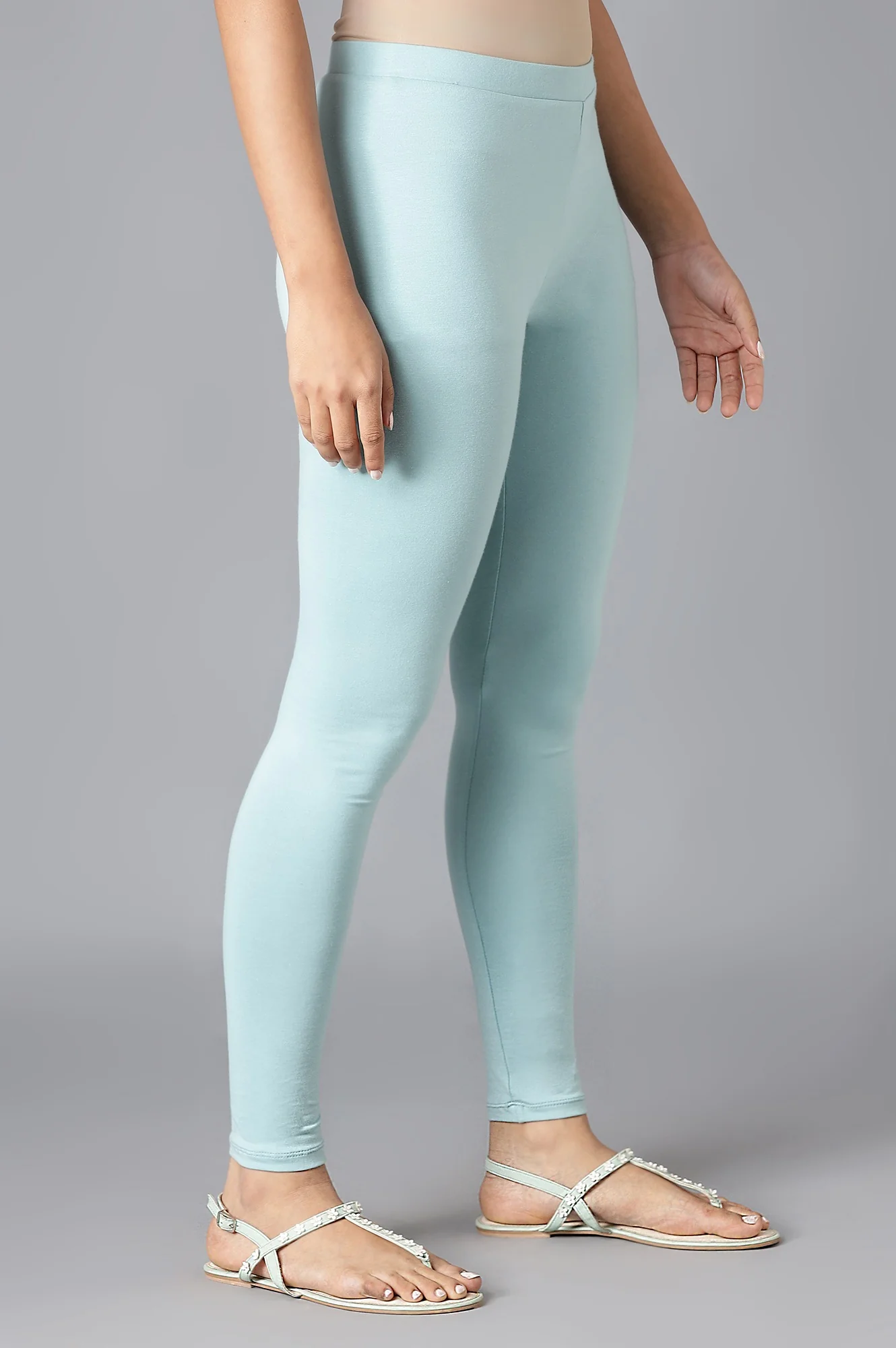 Aqua Blue Solid Cotton Tights - Image 4