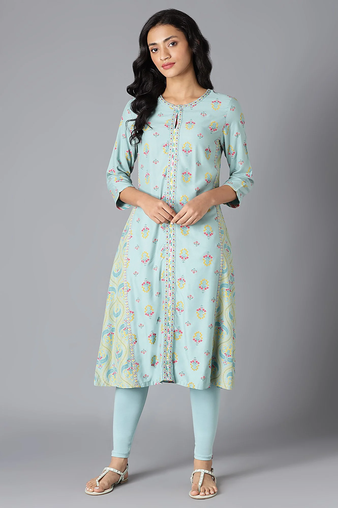 Aqua Blue Solid Cotton Tights - Image 6