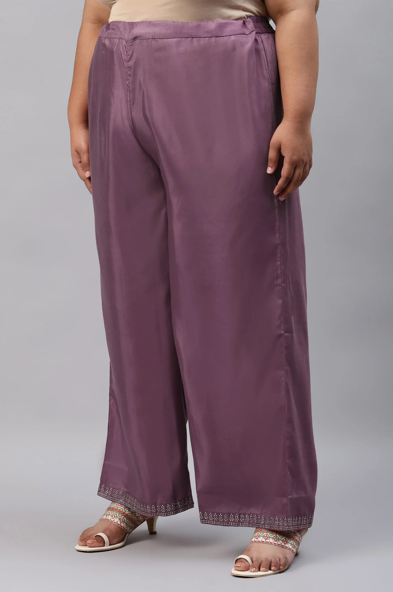 Ash Rose Pink Shantung Straight Plus Size Parallel Pants - Image 3