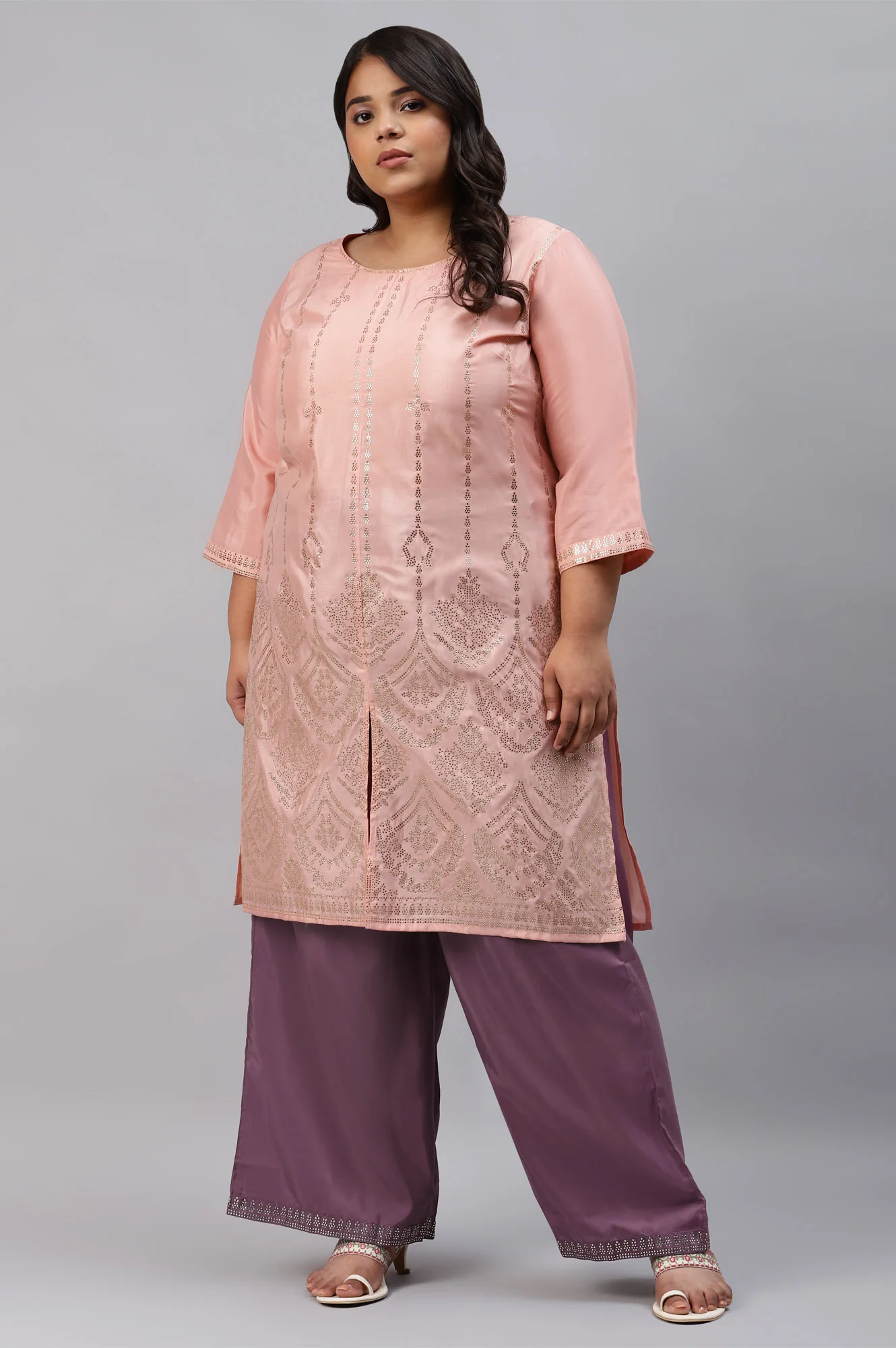 Ash Rose Pink Shantung Straight Plus Size Parallel Pants - Image 5