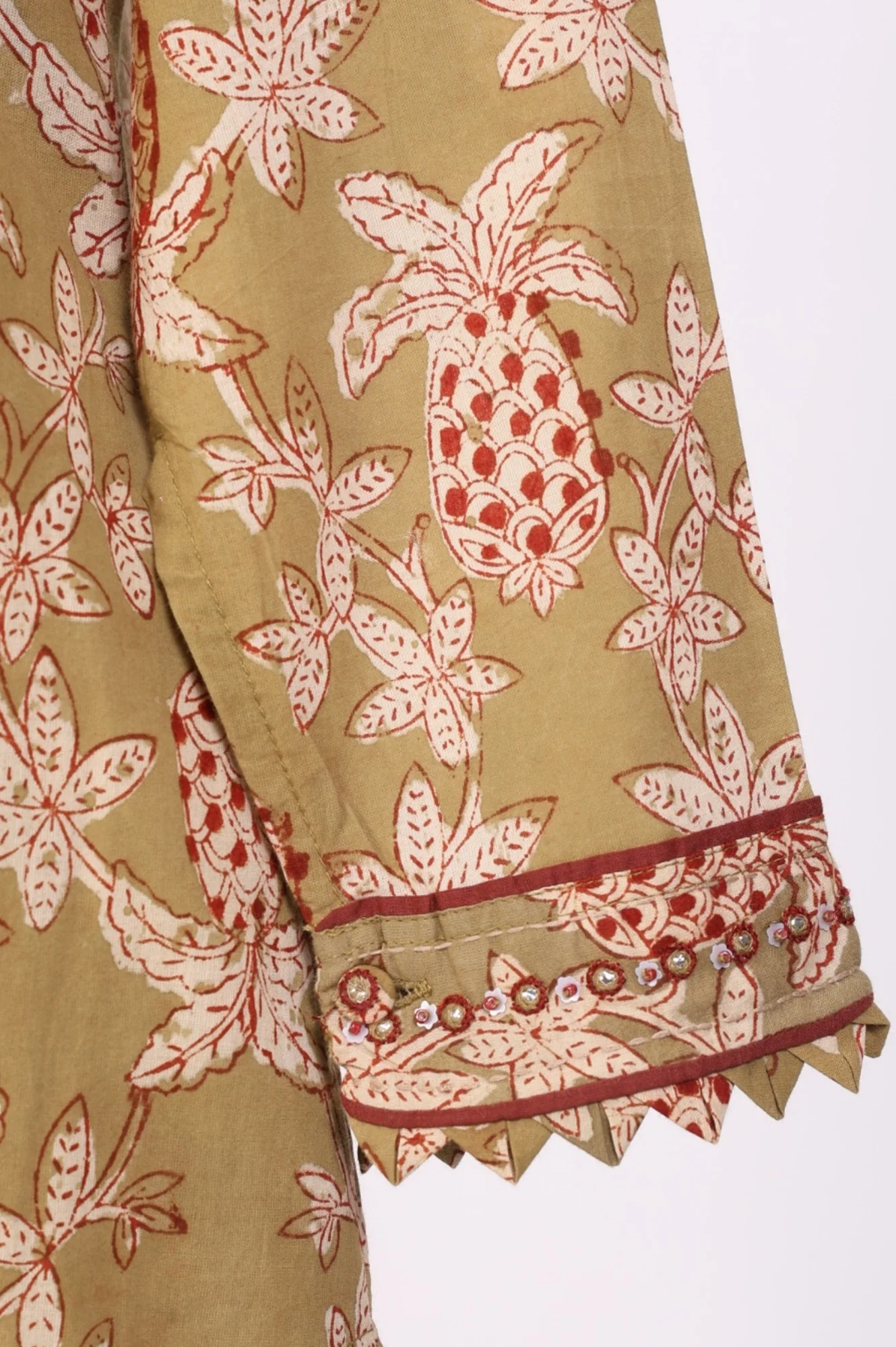 Basil Green Block Printed Floral Pure Cotton Straight Kurta With Pant Set - Image 7