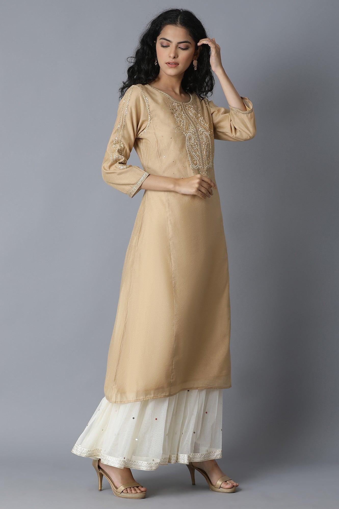 Beige Chanderi kurta - Image 4