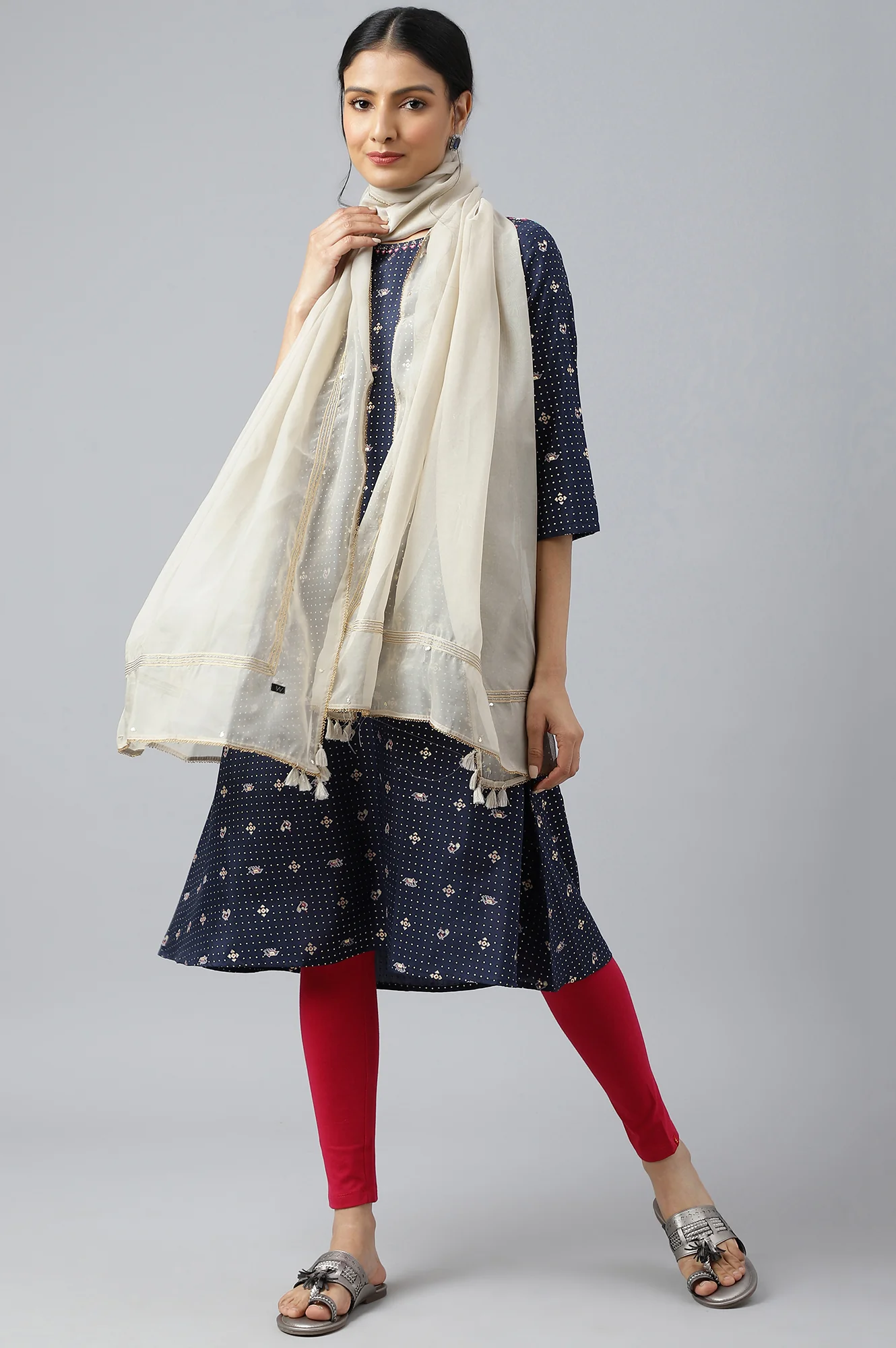 Beige Ethnic Organza Dupatta - Image 3