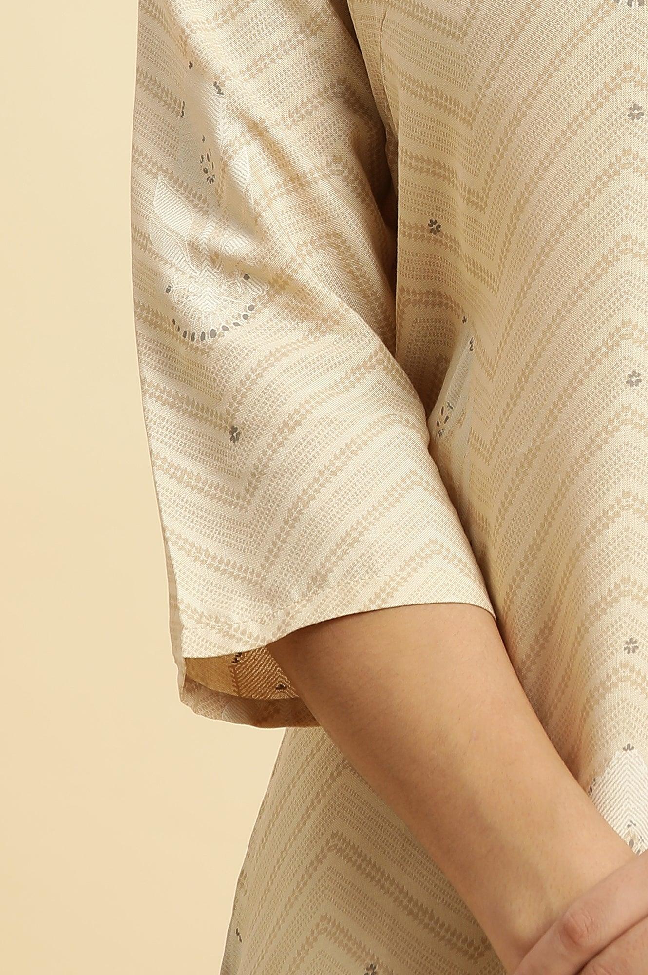 Beige Floral Printed A-Line Casual Kurta - Image 7