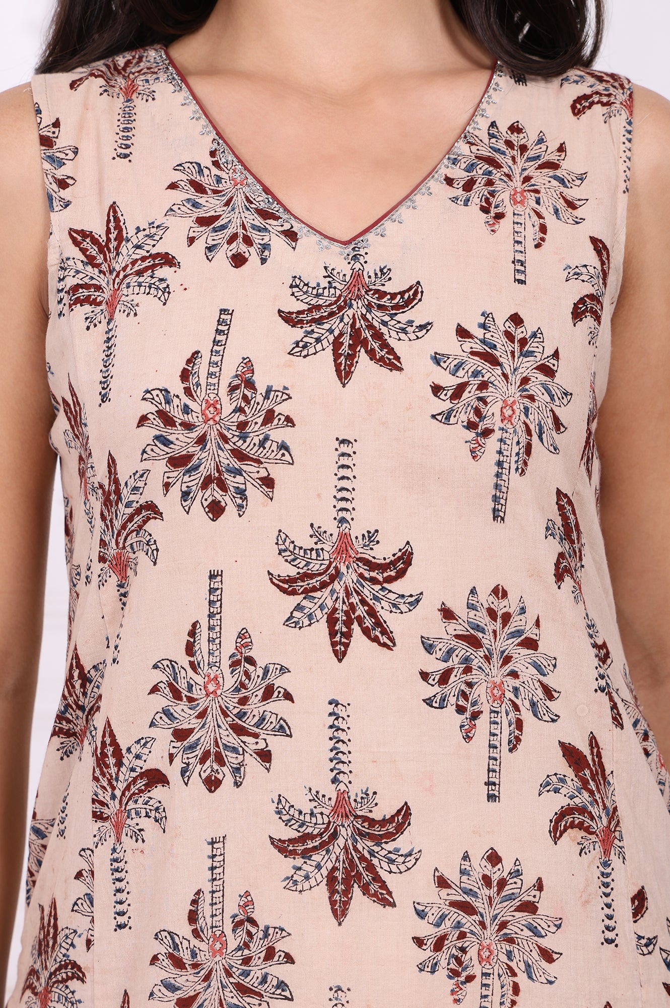 Beige Floral Printed Pure Cotton Straight A-line Kurta - Image 3