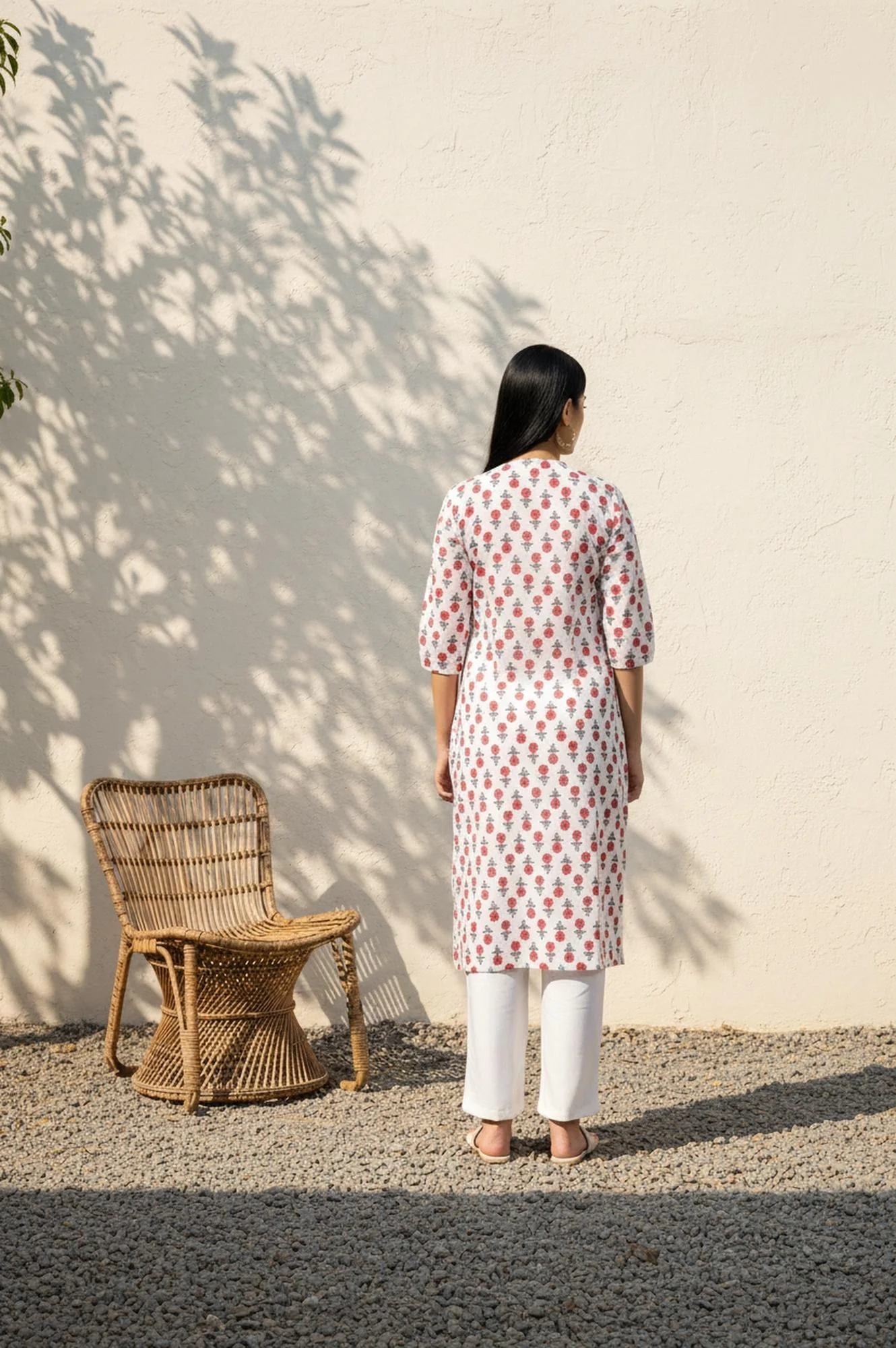Beige Floral Straight Cotton Kurta - Image 5