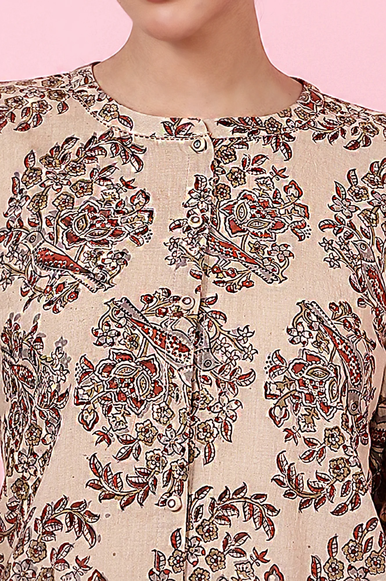 Beige Handblock Kalamkari Printed Shirt - Image 4