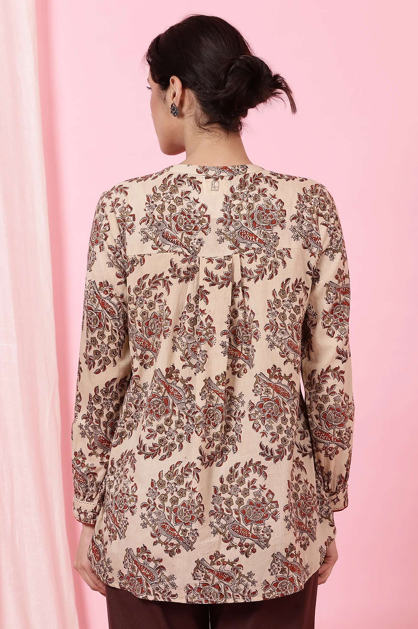 Beige Handblock Kalamkari Printed Shirt - Image 6