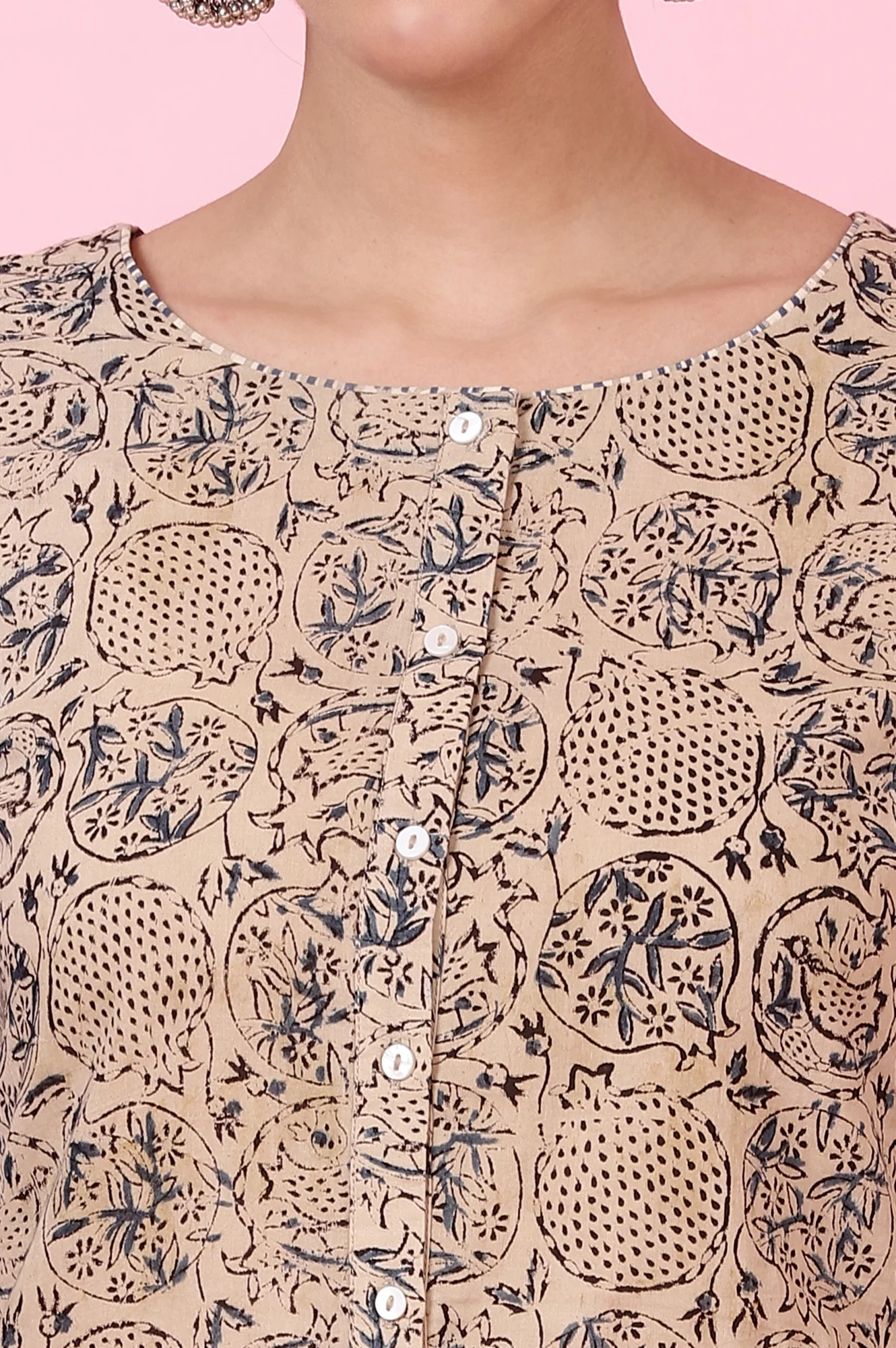 Beige Kalamkari Handblock Printed Co-ord Set - Image 4