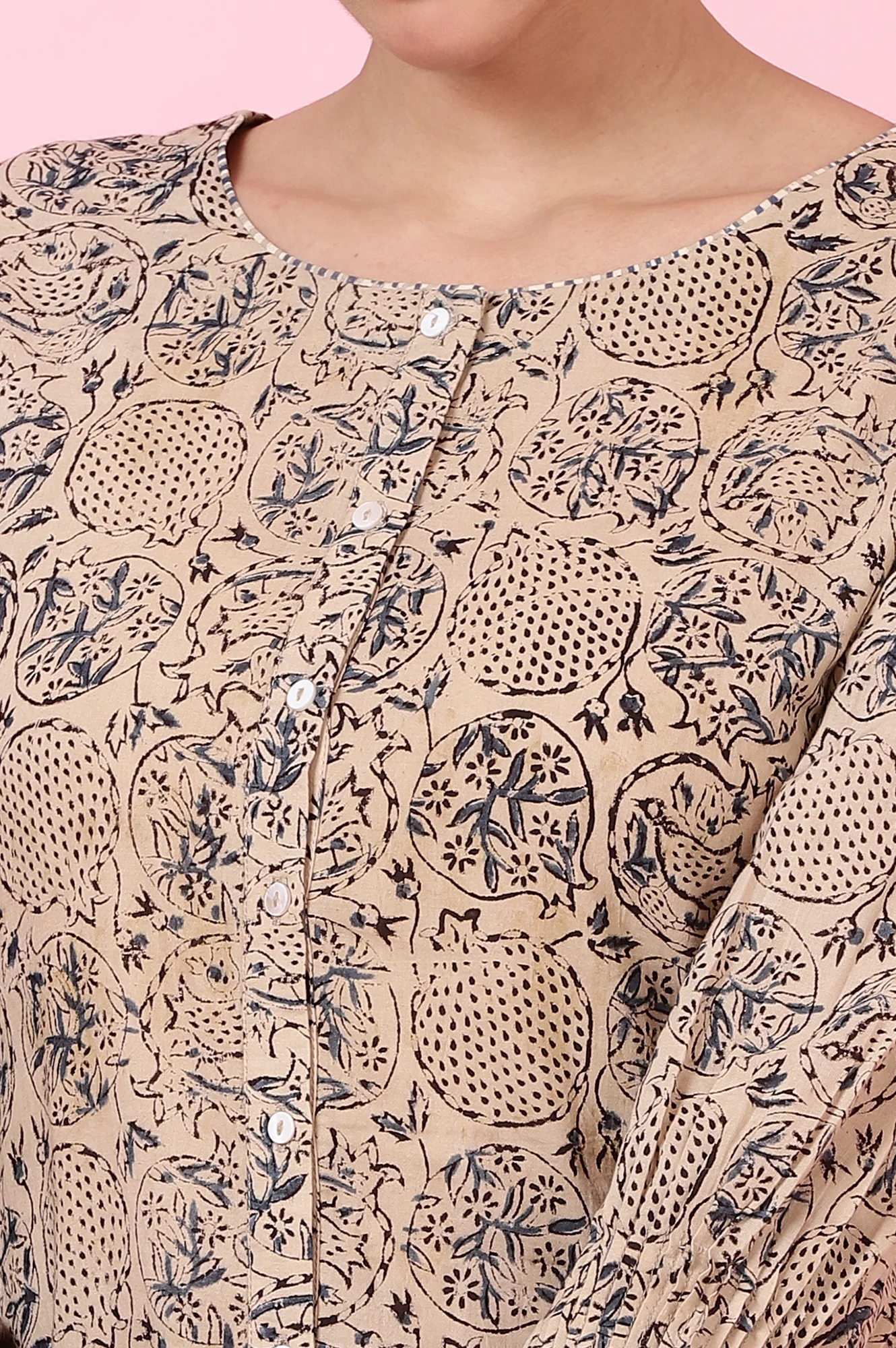 Beige Kalamkari Handblock Printed Co-ord Set - Image 8