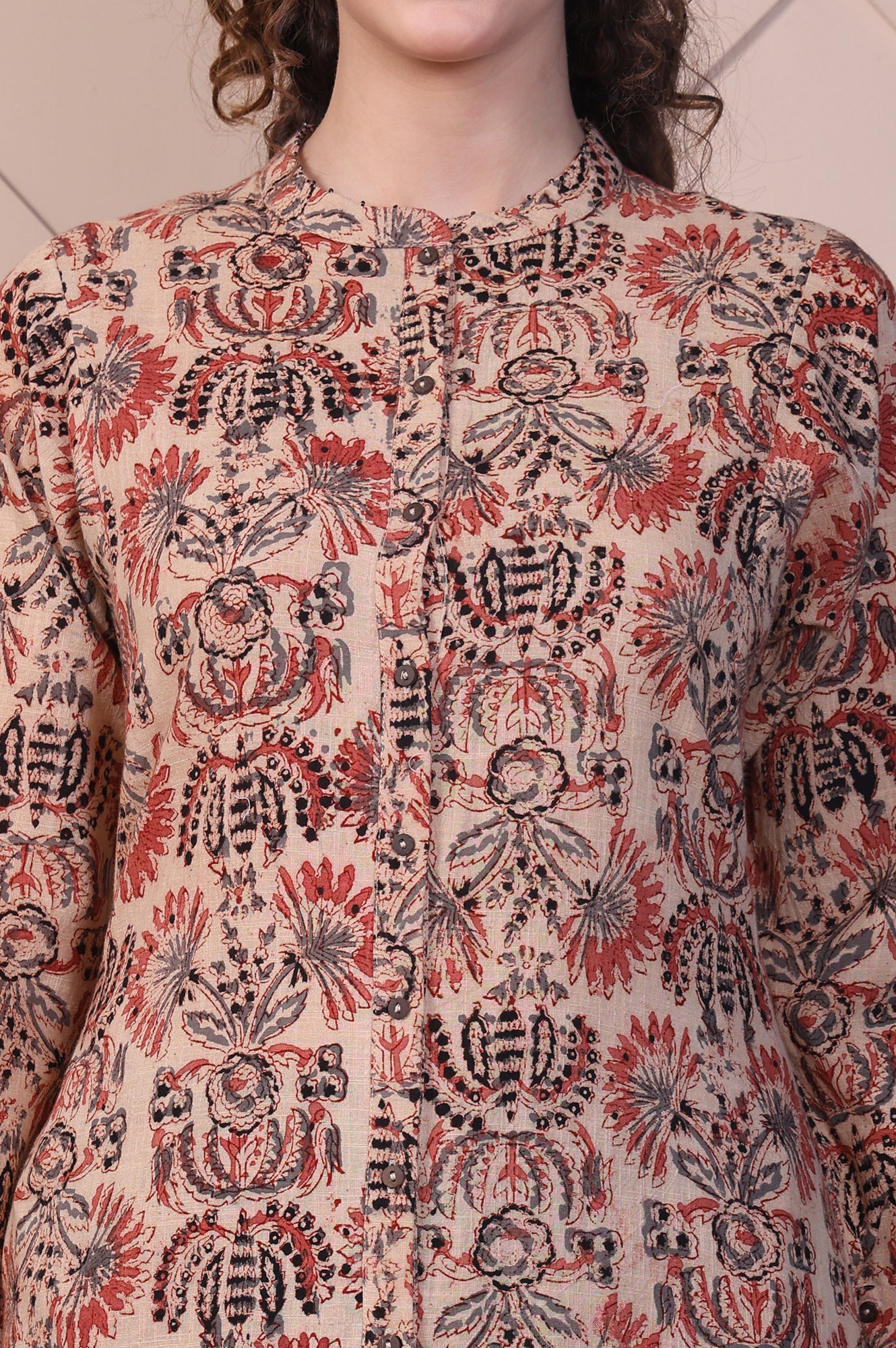 Beige Kalamkari Printed Pure Cotton Straight Kurta - Image 3