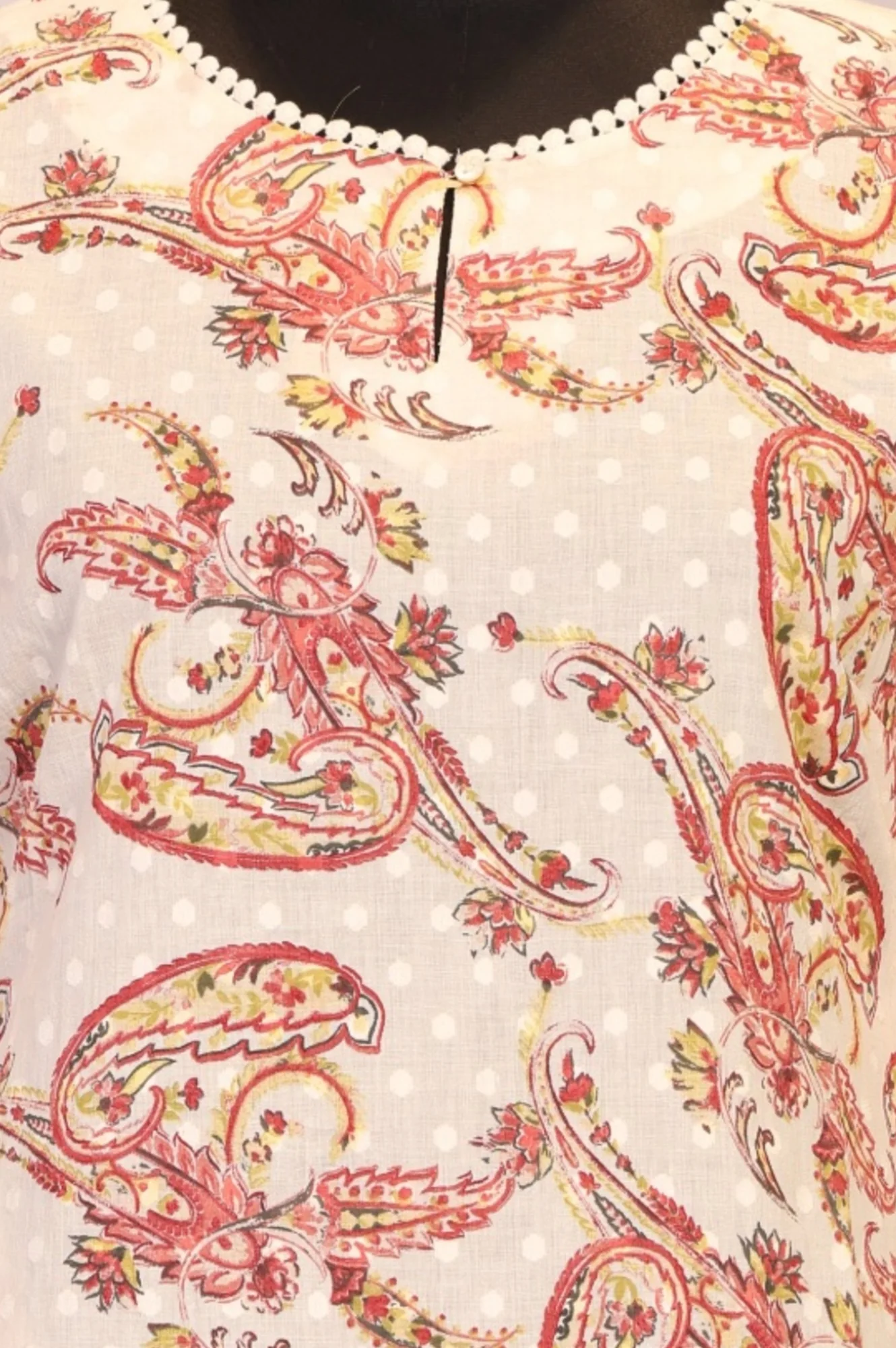 Beige Paisley Printed Pure Cotton Straight Kurta with Lace - Image 2