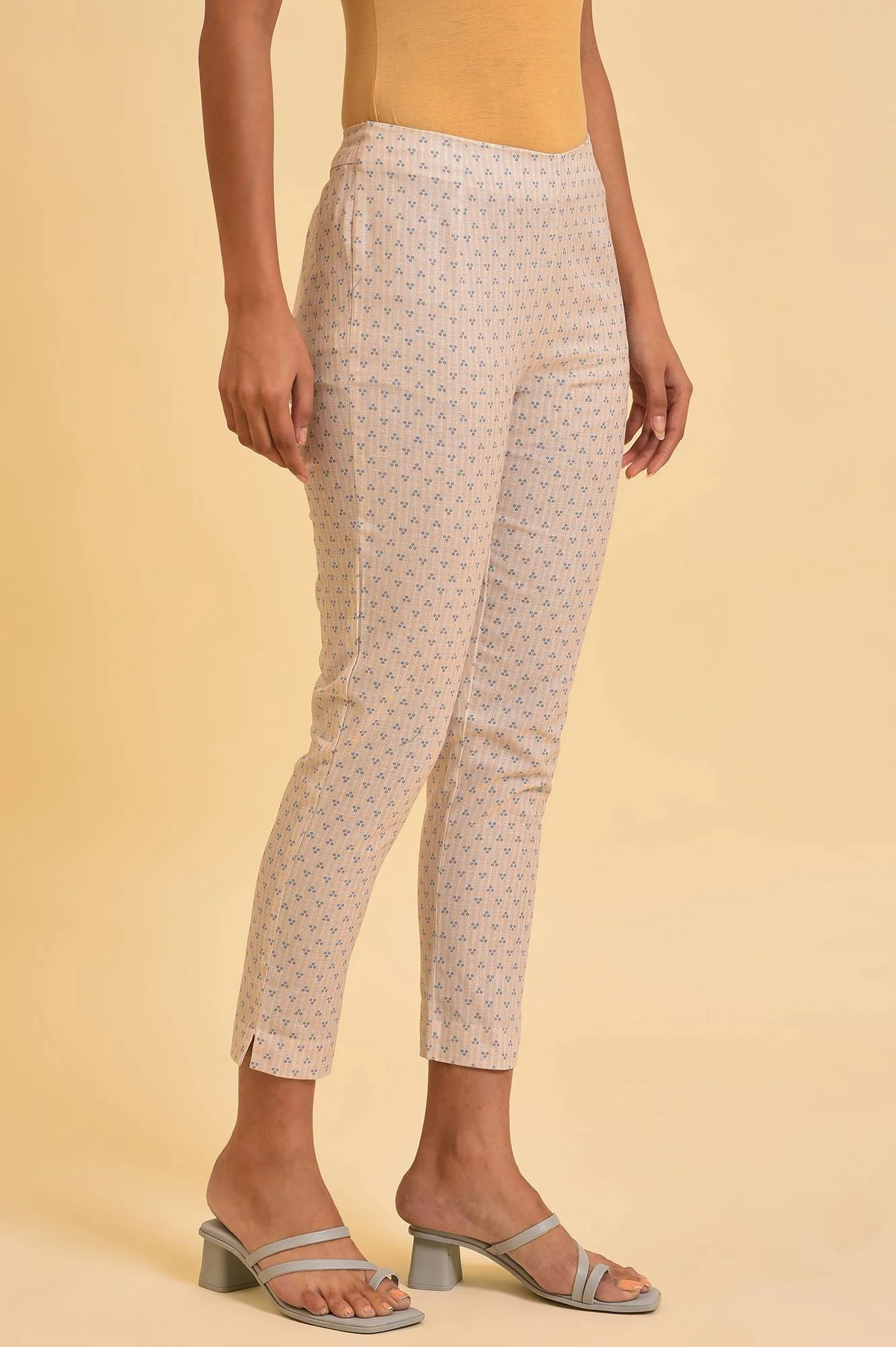 Beige Printed Rayon A-Line Kurta and Slim Pant Set - Image 4