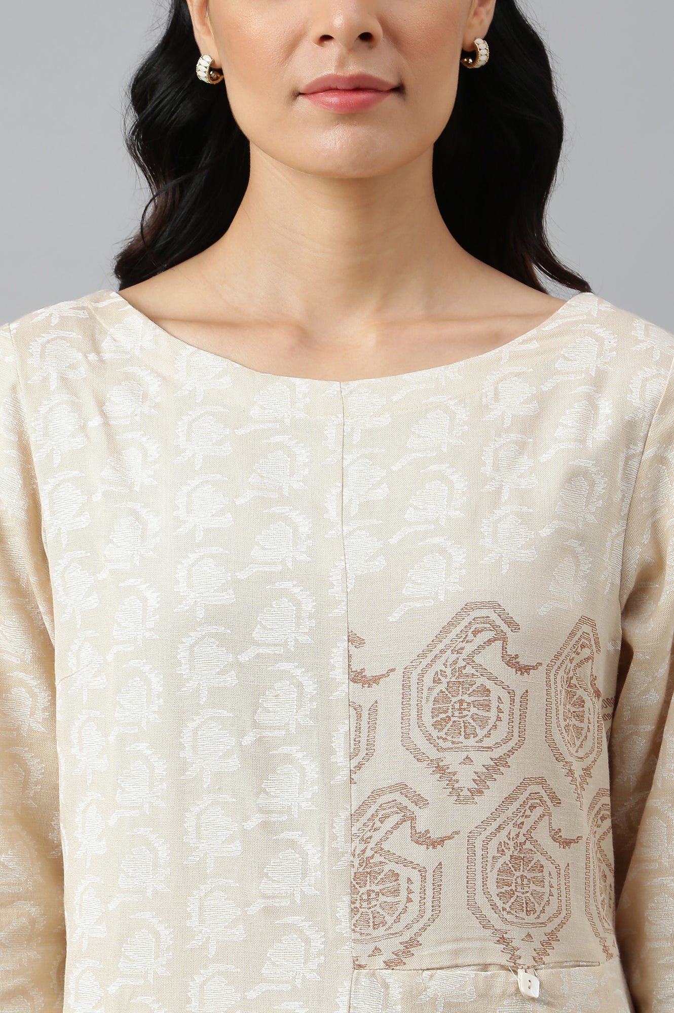 Beige Rayon Flared Kurta and Parallel Pant Set - Image 2