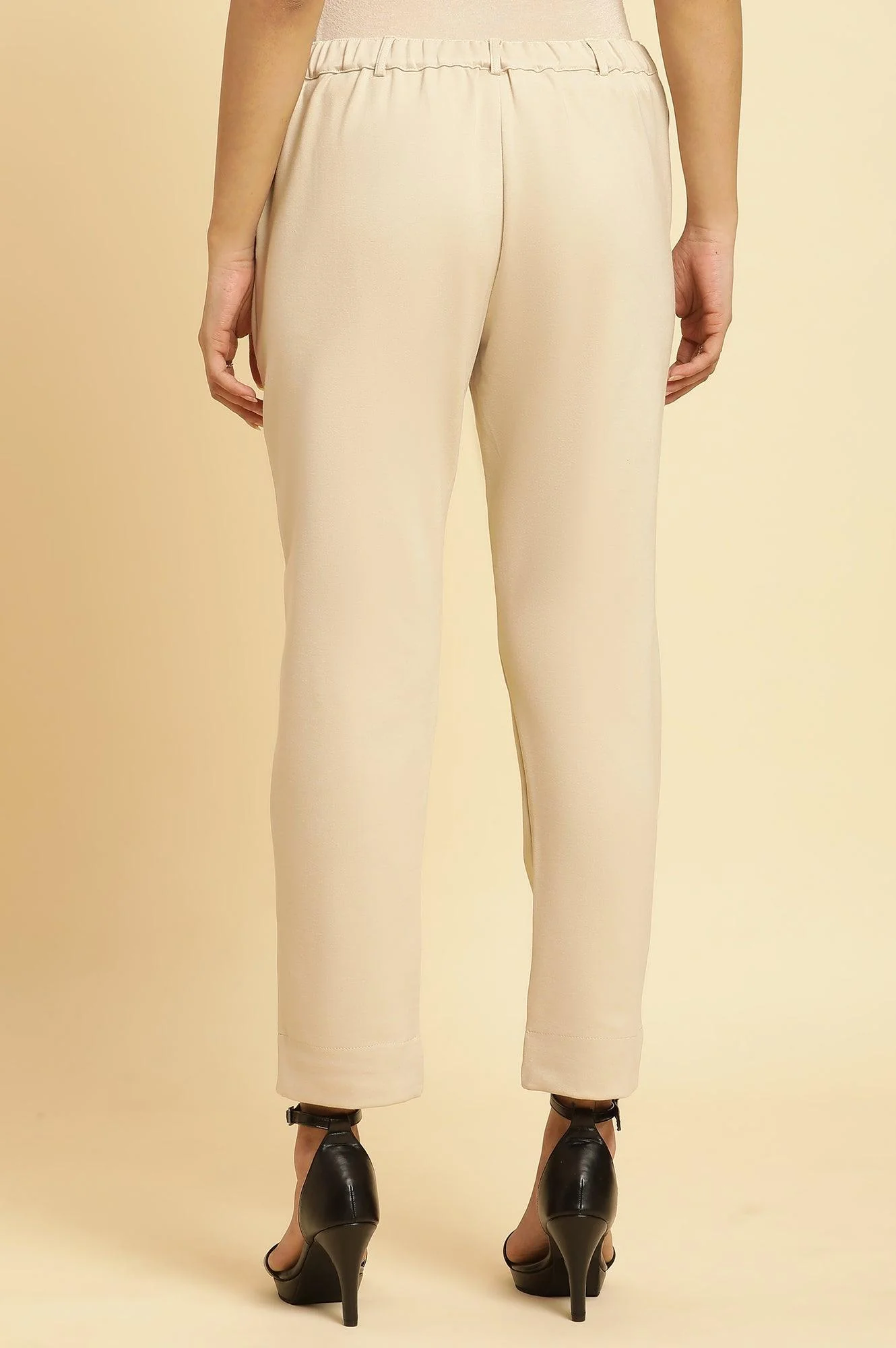 Beige Slim Fit Elasticated Western Pants - Image 3