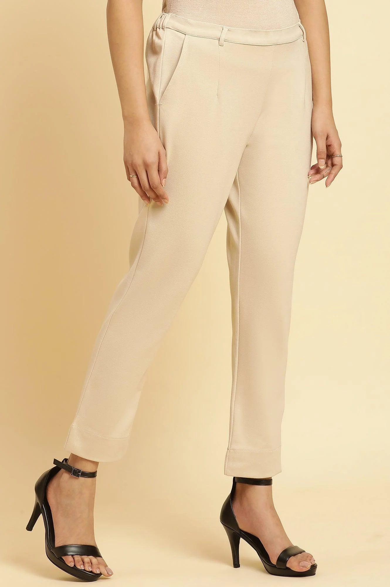 Beige Slim Fit Elasticated Western Pants - Image 4