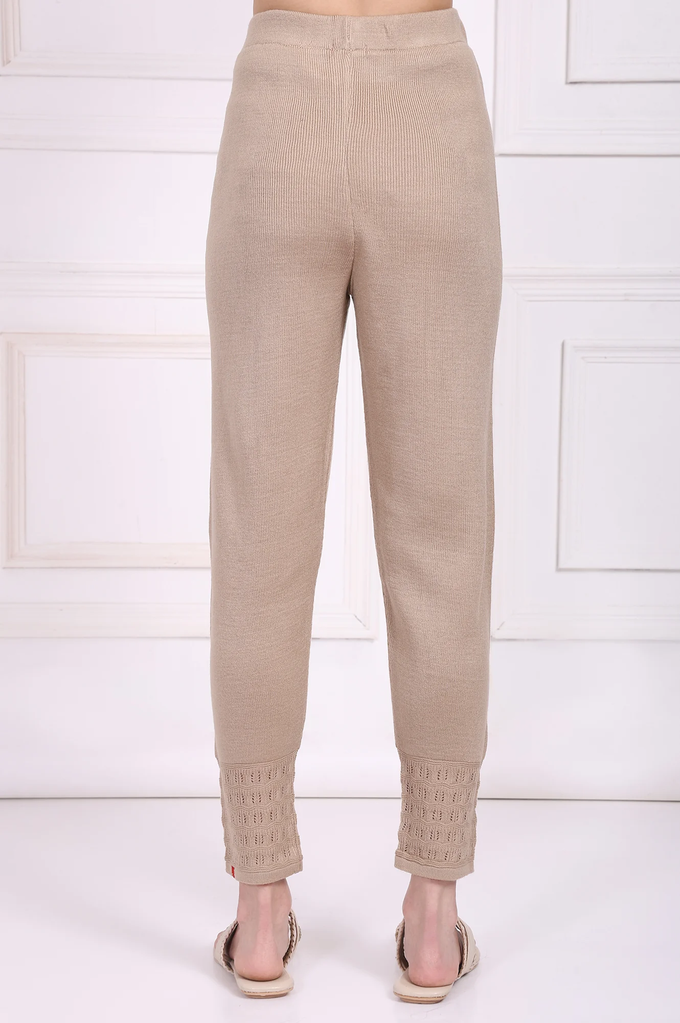 Beige Solid Acrylic Winter Legging - Image 4