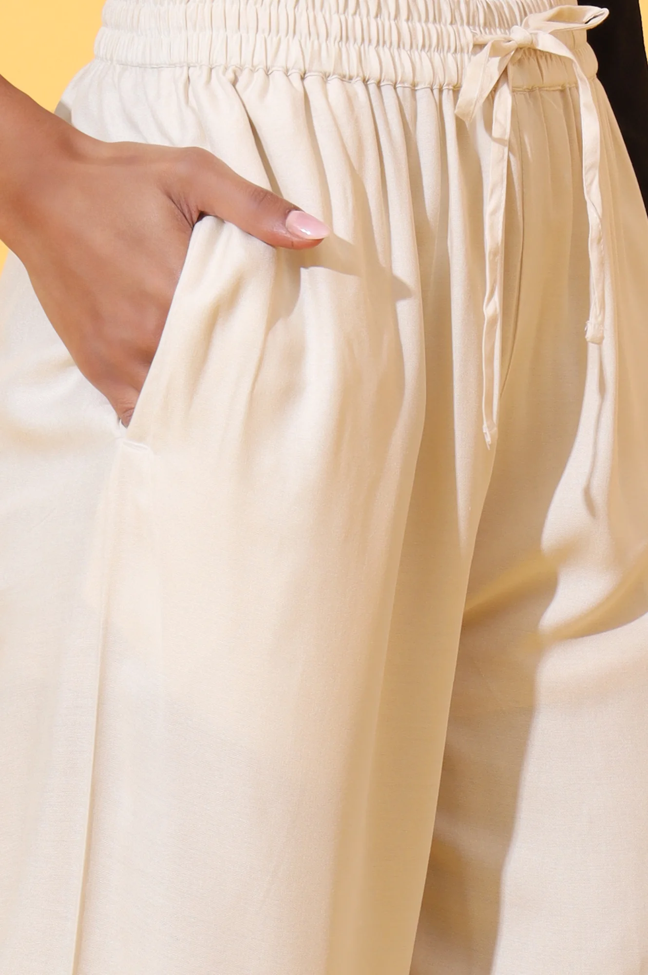 Beige Solid Ankle Length Rayon Harem Pants - Image 6