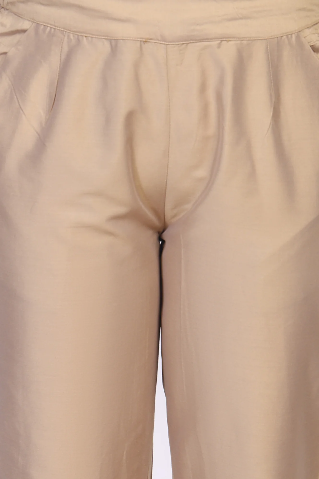 Beige Solid Cropped Rayon Straight Pant - Image 2