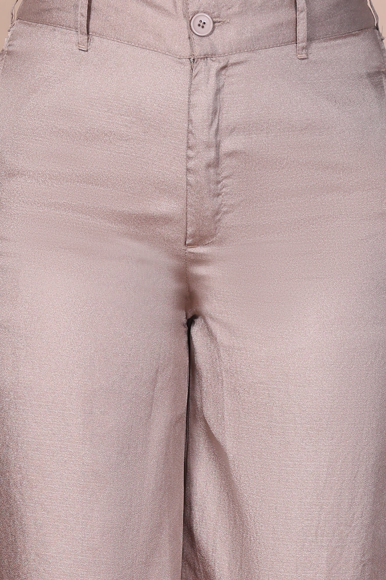 Beige Solid High Rise Ankle Length Wide Leg Trouser - Image 6