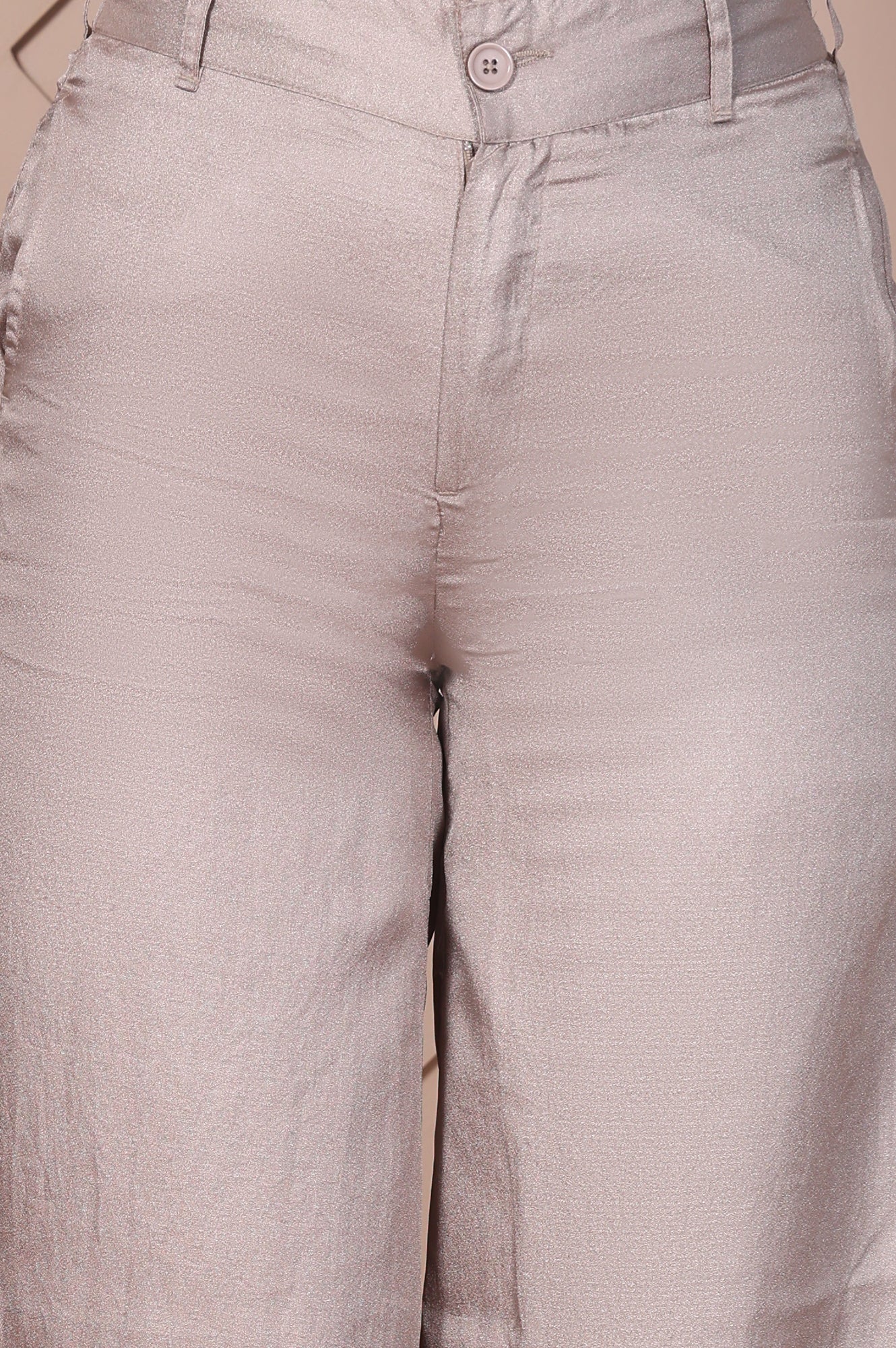 Beige Solid High Rise Ankle Length Wide Leg Trouser - Image 6