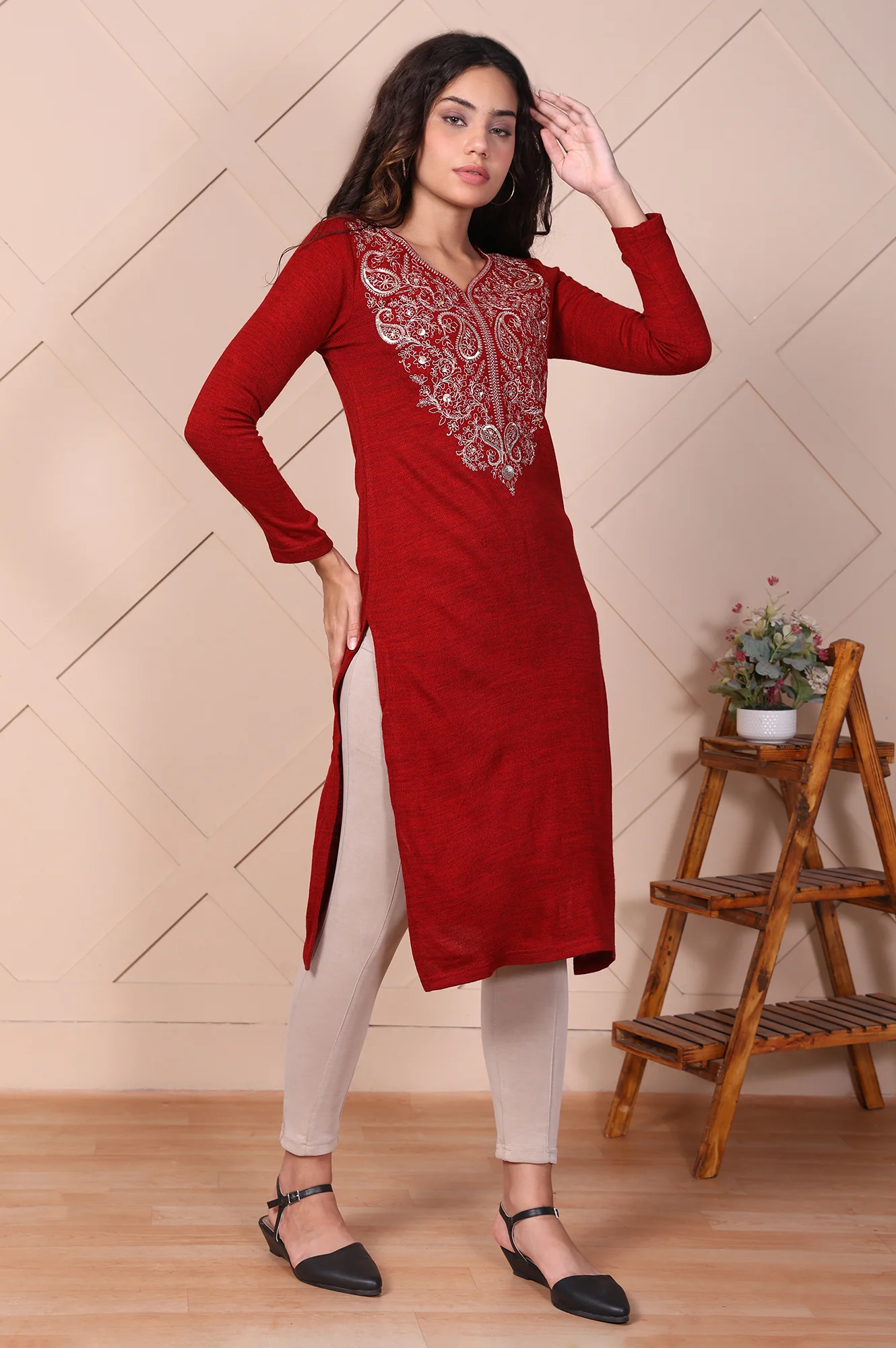 Beige Solid High-Waist Modal Tights - Image 5