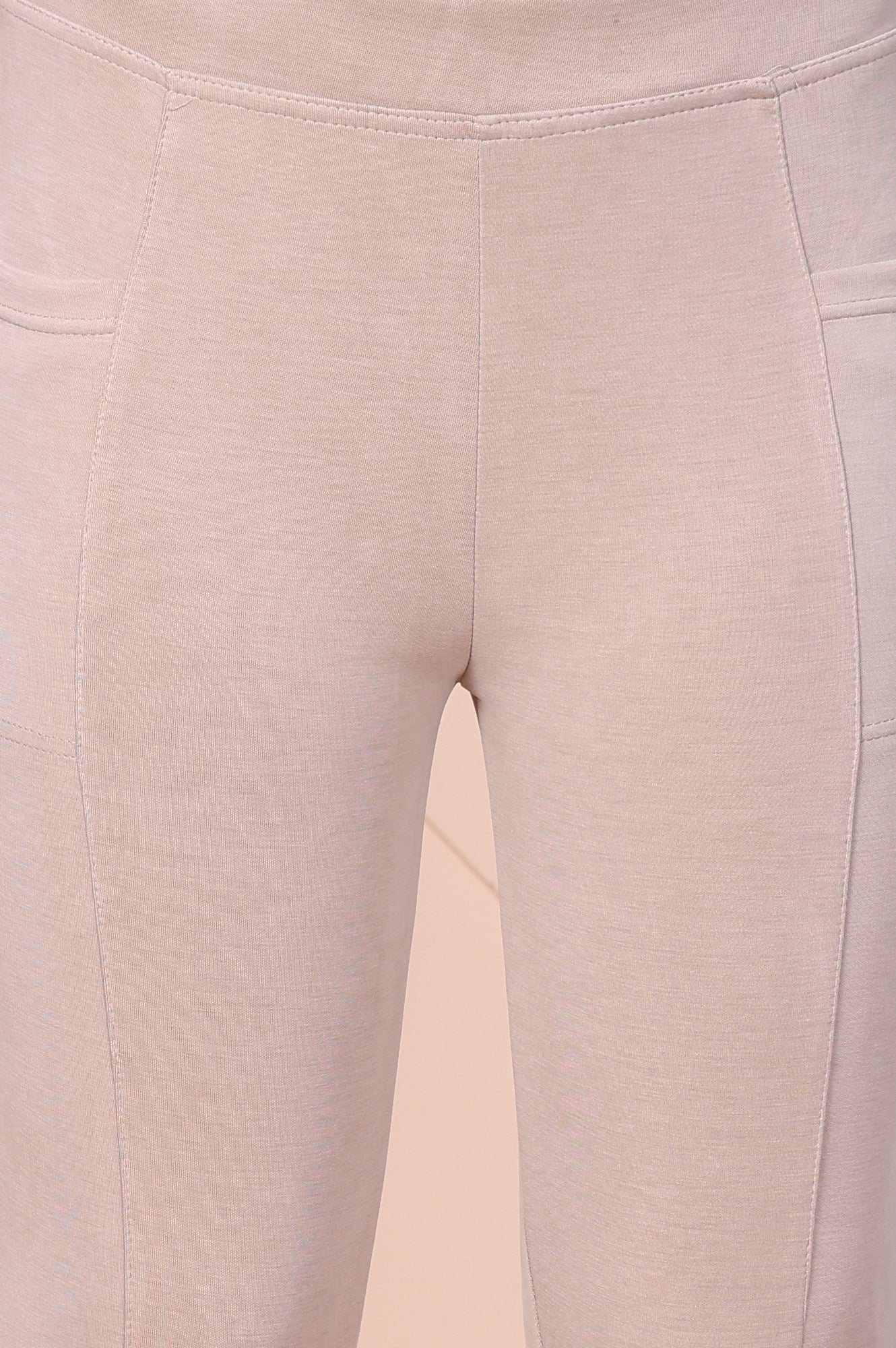 Beige Solid High-Waist Modal Tights - Image 6