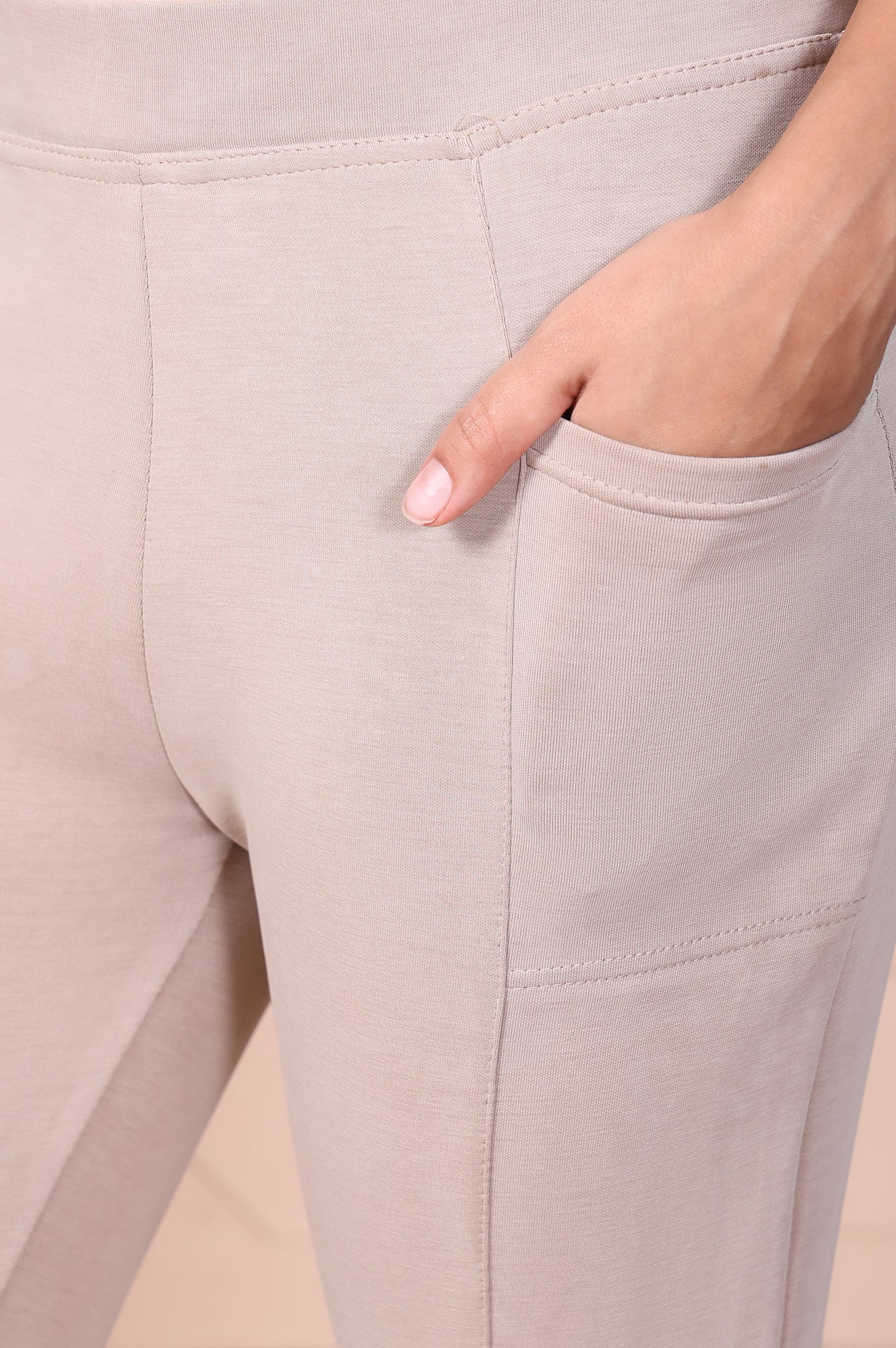 Beige Solid High-Waist Modal Tights - Image 7