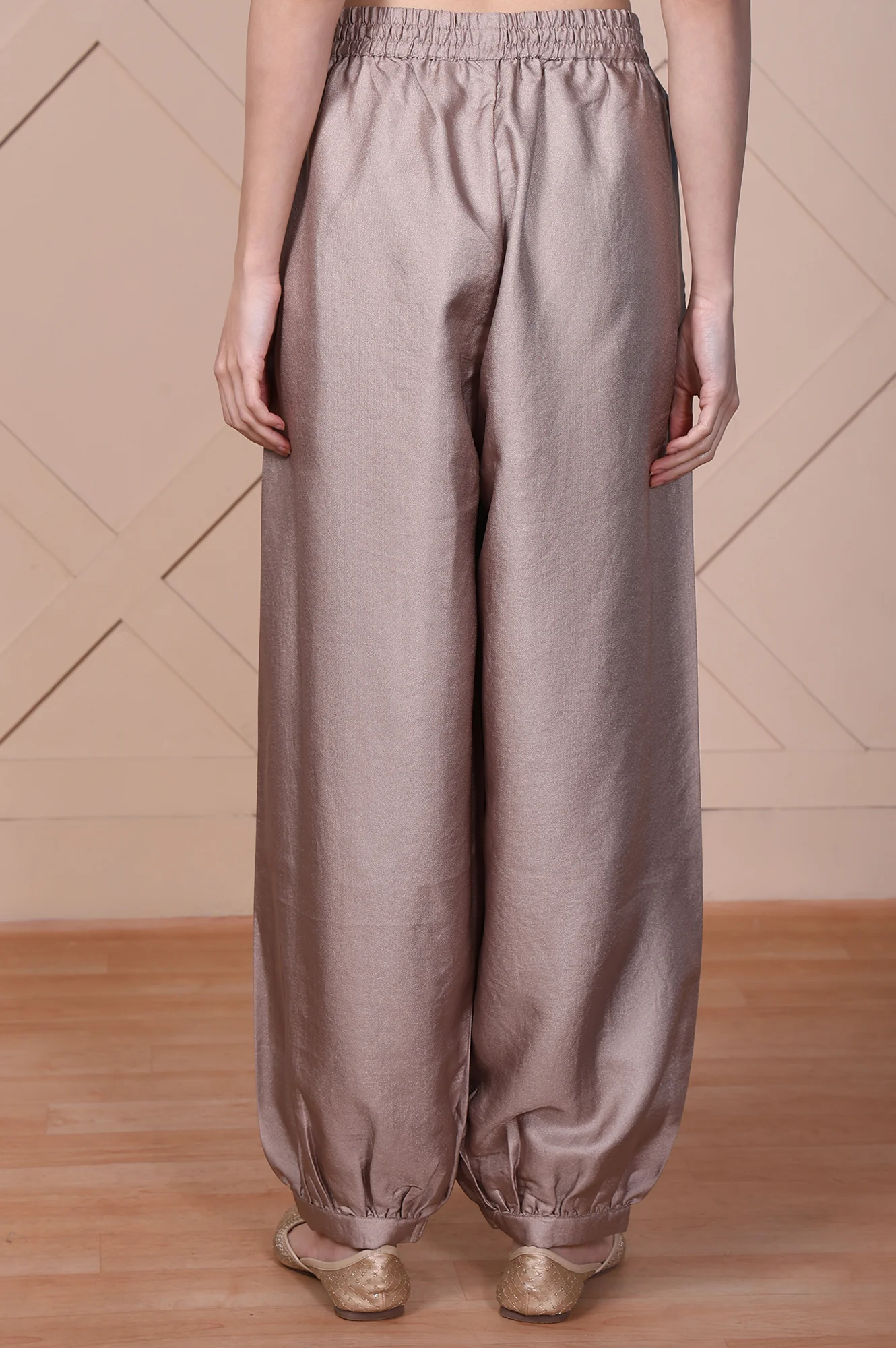 Beige Solid Lustrous Harem Pant - Image 4