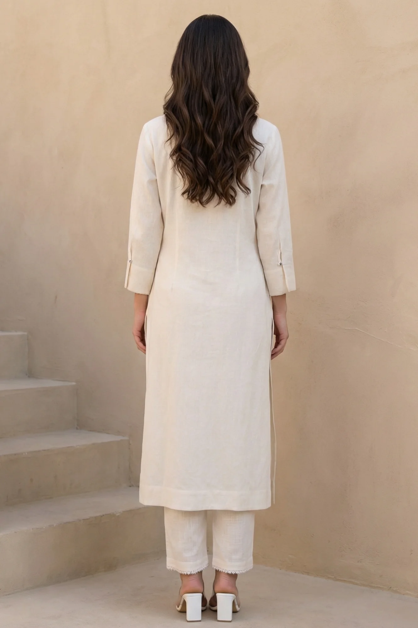 Beige Solid Rayon Straight Kurta - Image 5