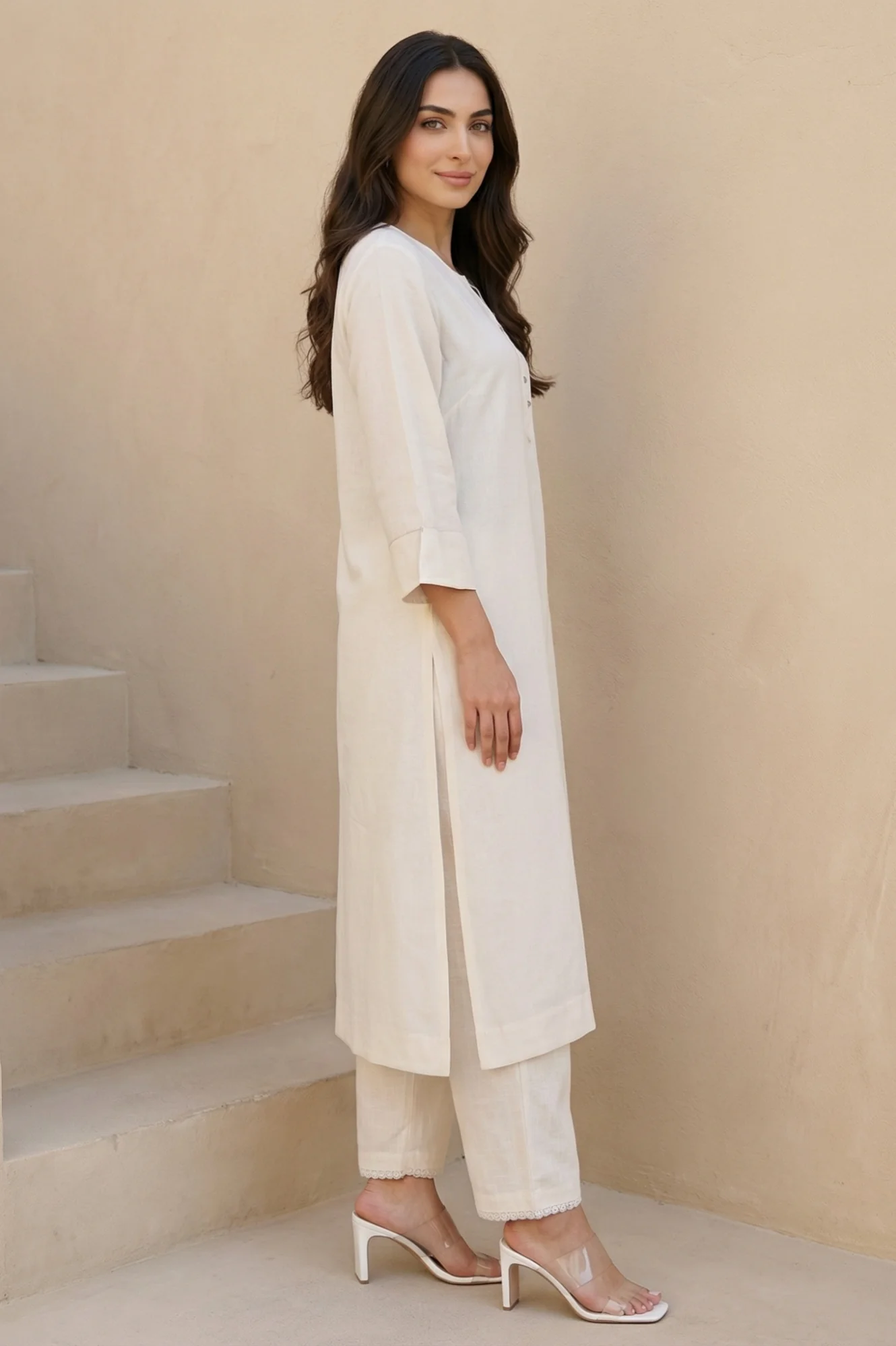 Beige Solid Rayon Straight Kurta - Image 6