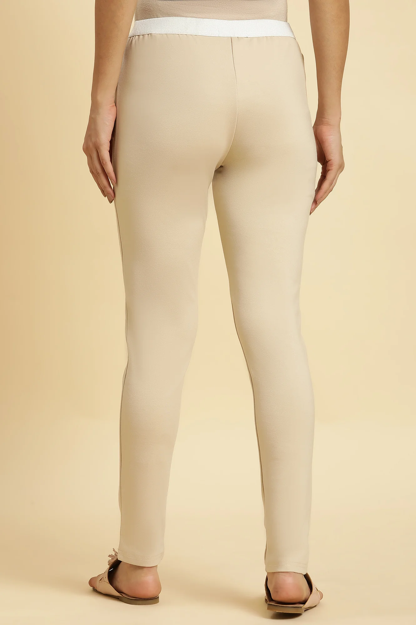 Beige Solid Skinny Rayon Legging - Image 3