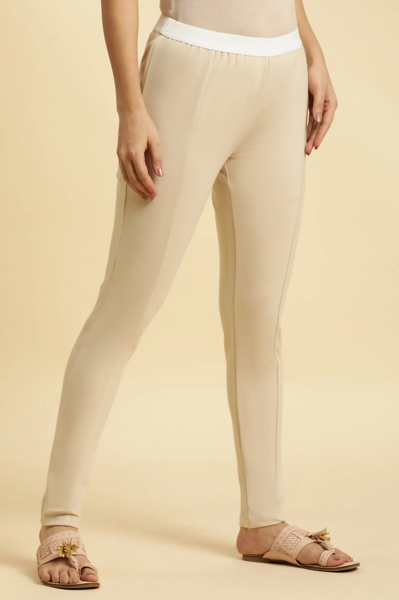 Beige Solid Skinny Rayon Legging - Image 4