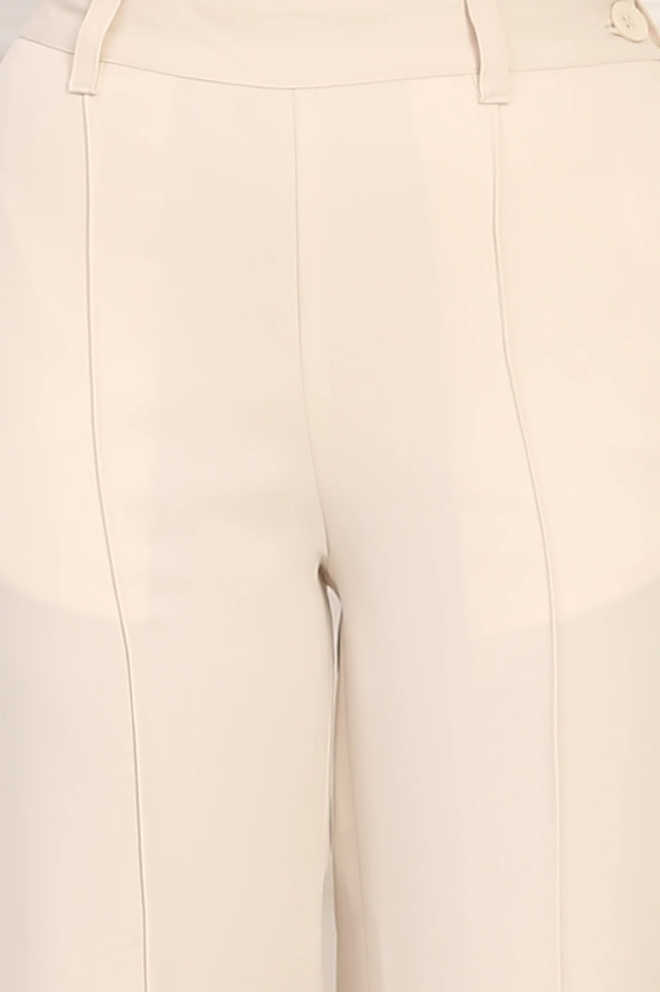 Beige Solid Straight Woven Pant Pant with YKK Zipper - Image 6