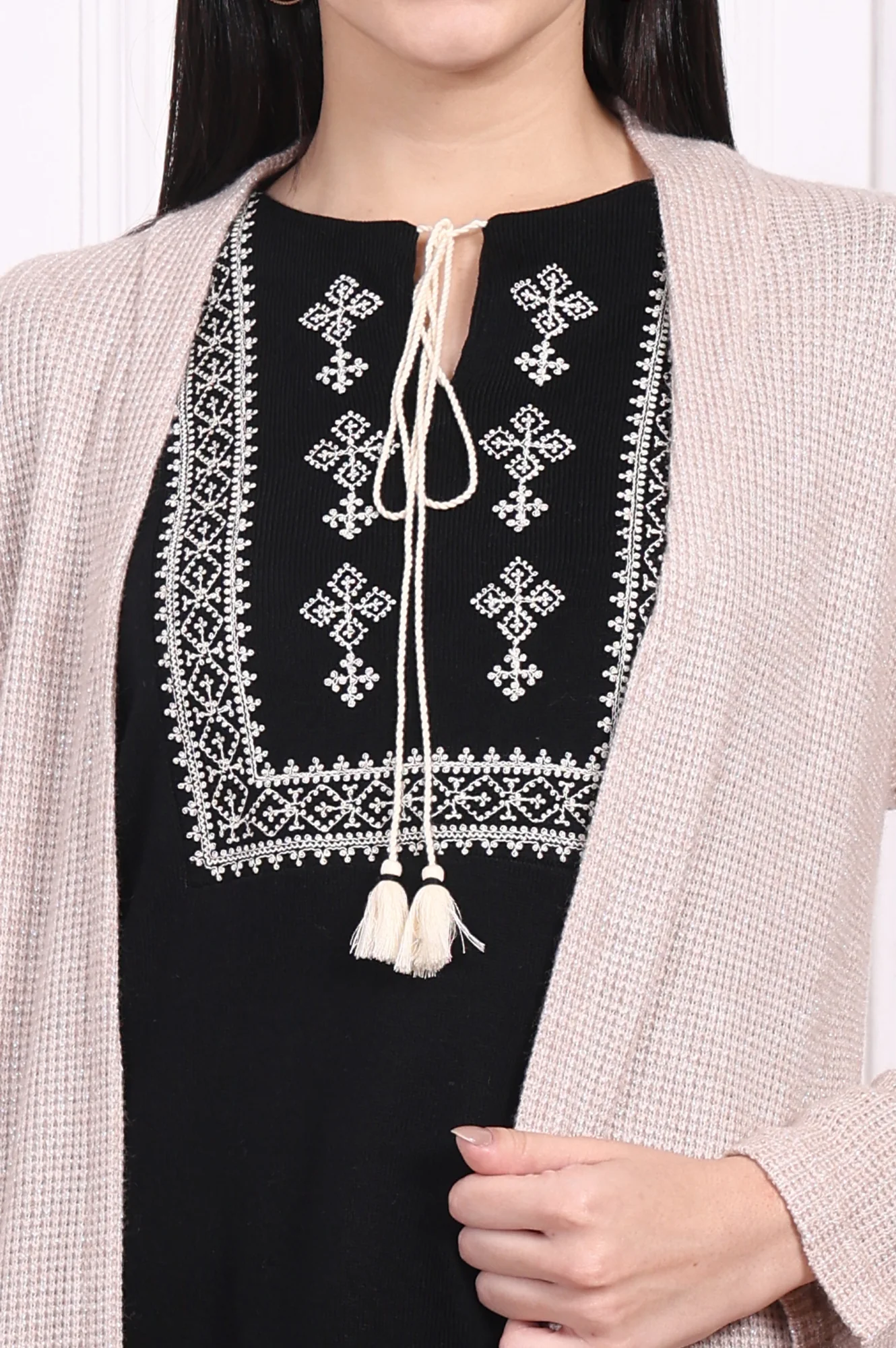 Beige Solid Rayon Winter Trench Jacket - Image 3