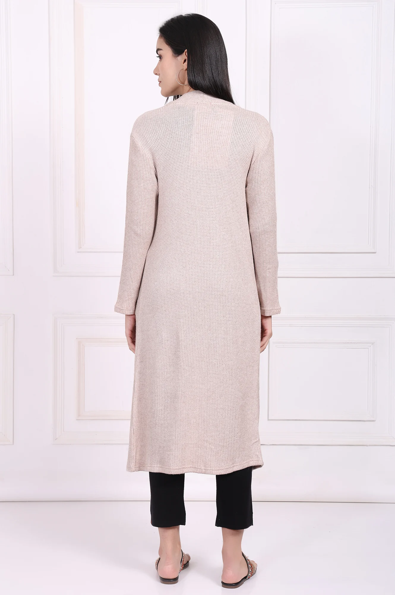Beige Solid Rayon Winter Trench Jacket - Image 5