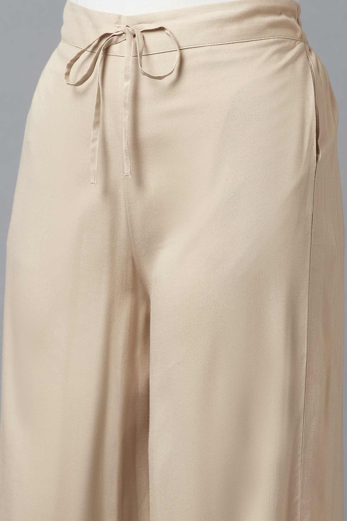 Beige Straight Silhouette Flared Pants - Image 6