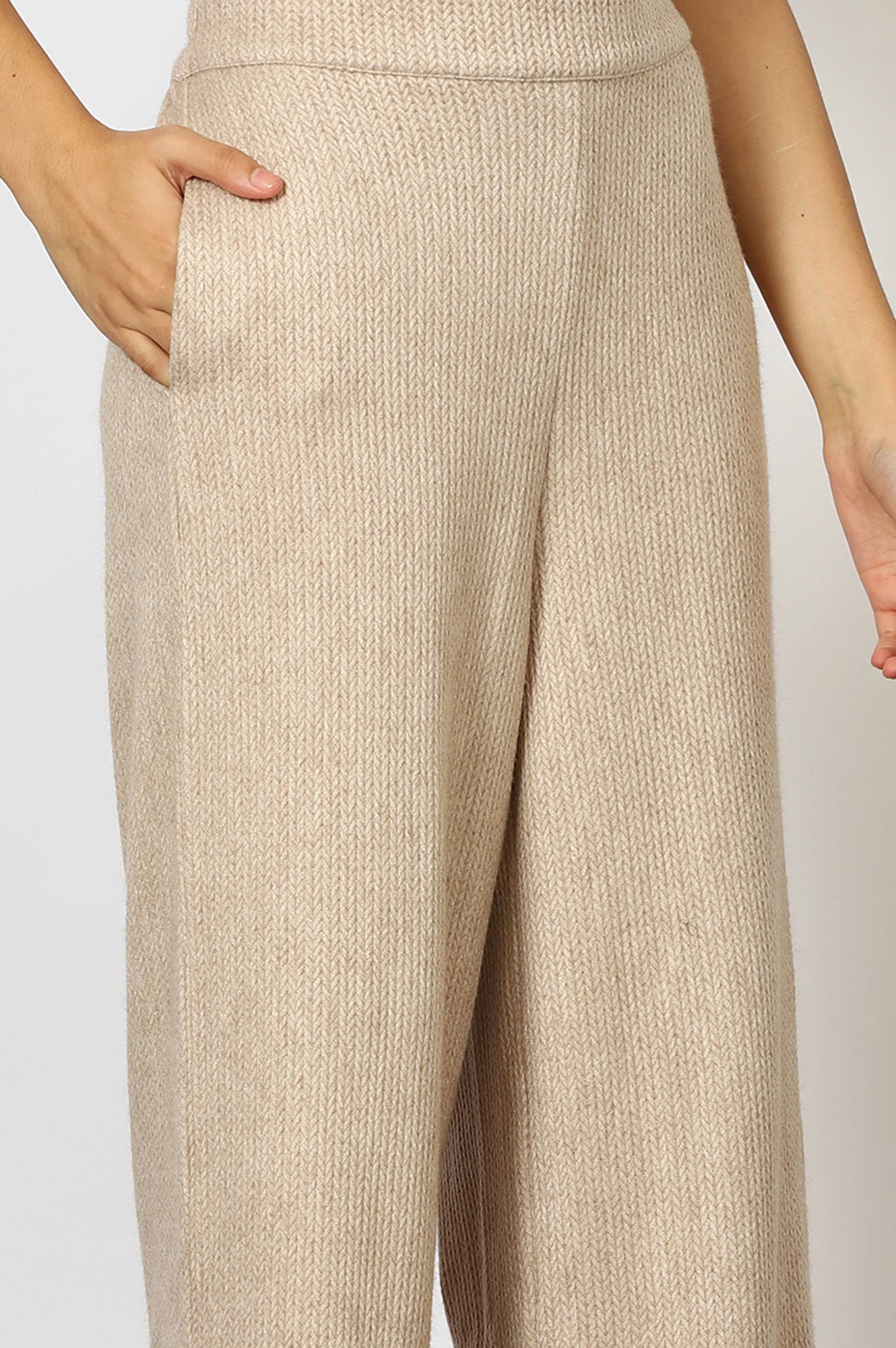 Beige Textured Ankle Length Wide Leg Parallel Pants - Image 7