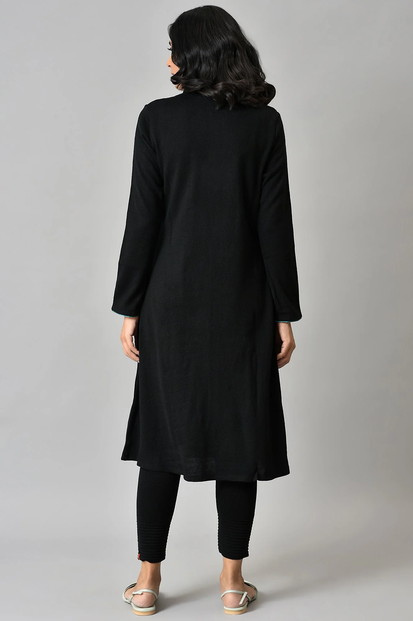 Black Acrylic Statement Winter kurta - Image 2